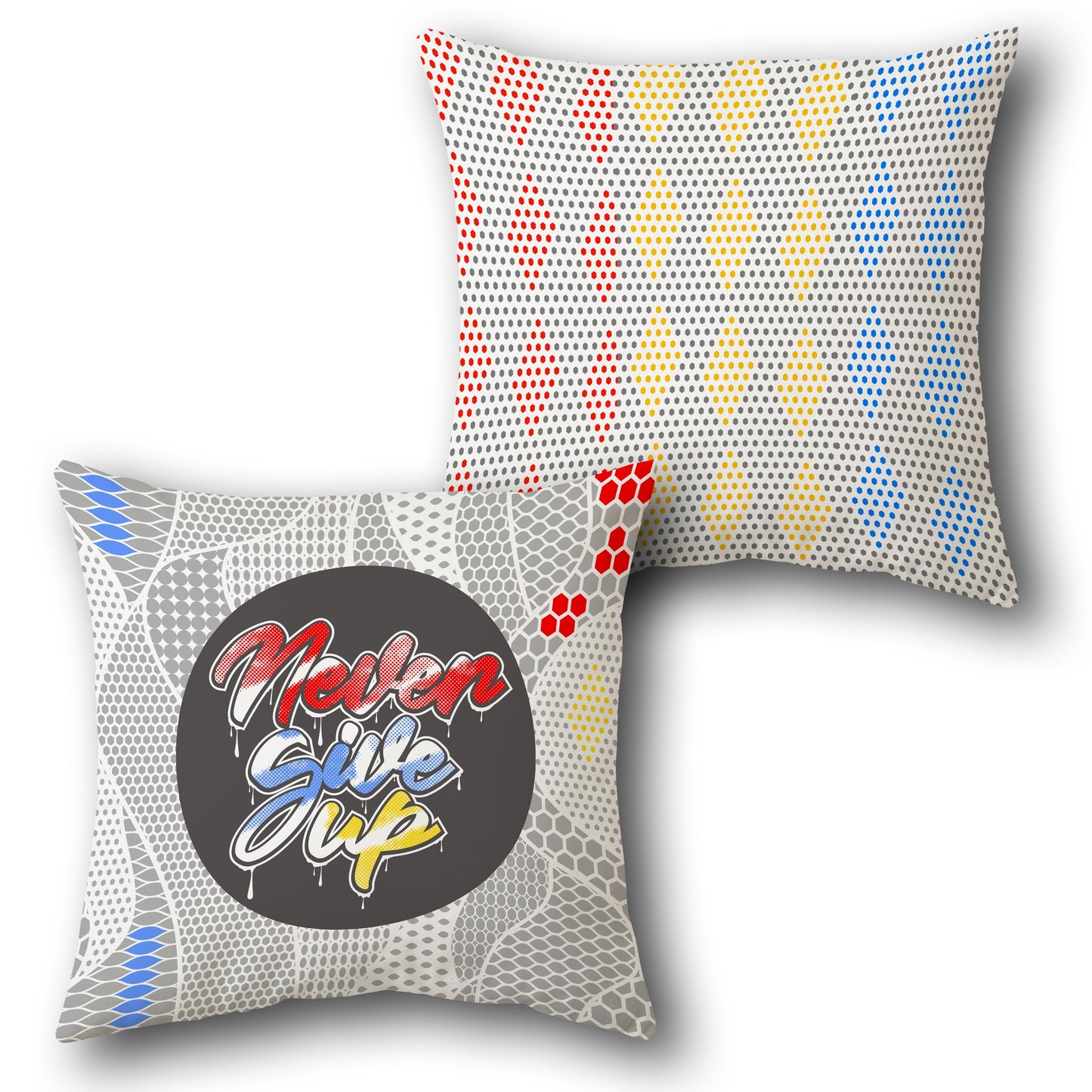 Urban Vibes - Never Give Up Graffiti & Color Grid Design Single Cushion (Front & Back)