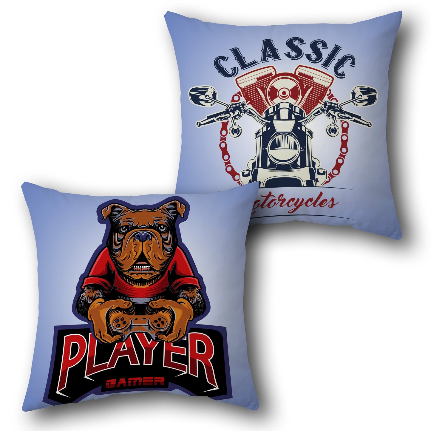 Bulldog Gamer & Classic Ride Cover Design Cushion Single (Front & Back)