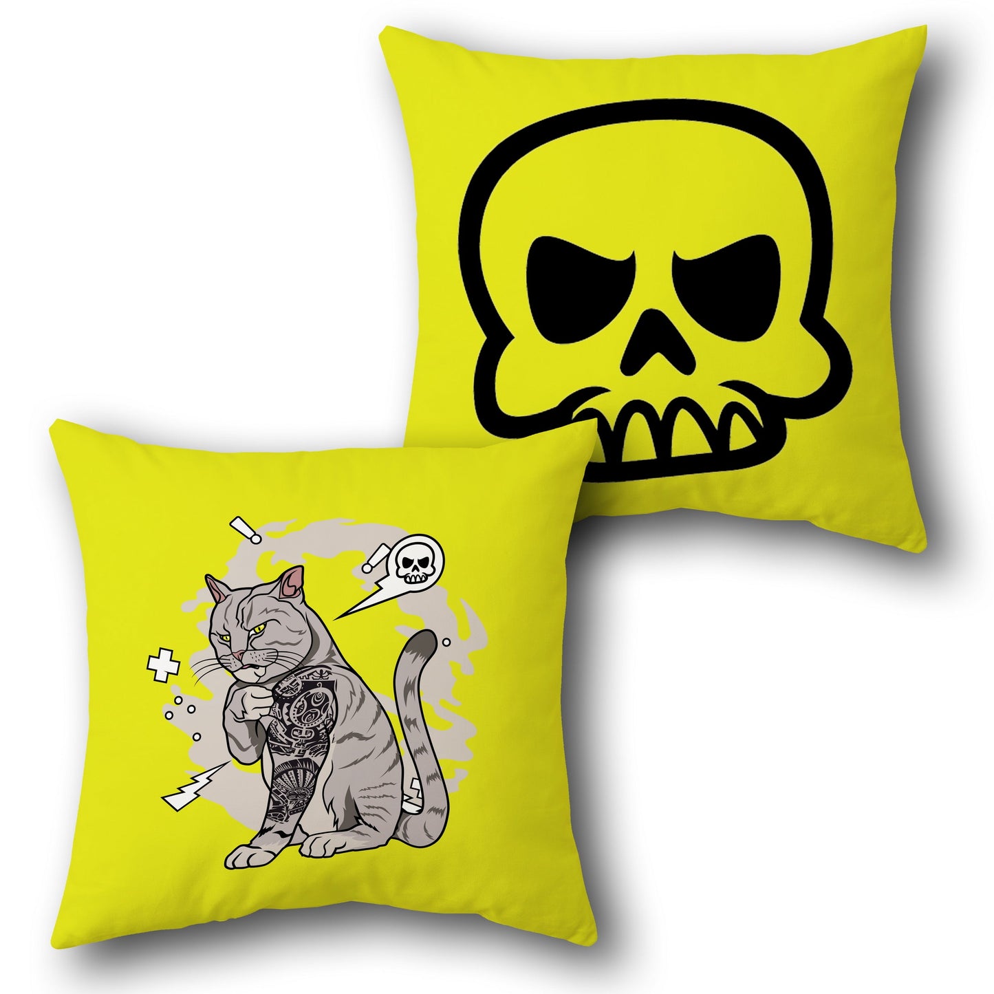 Tattoo Cat & Skull Attitude Design Cushion Single (Front & Back)