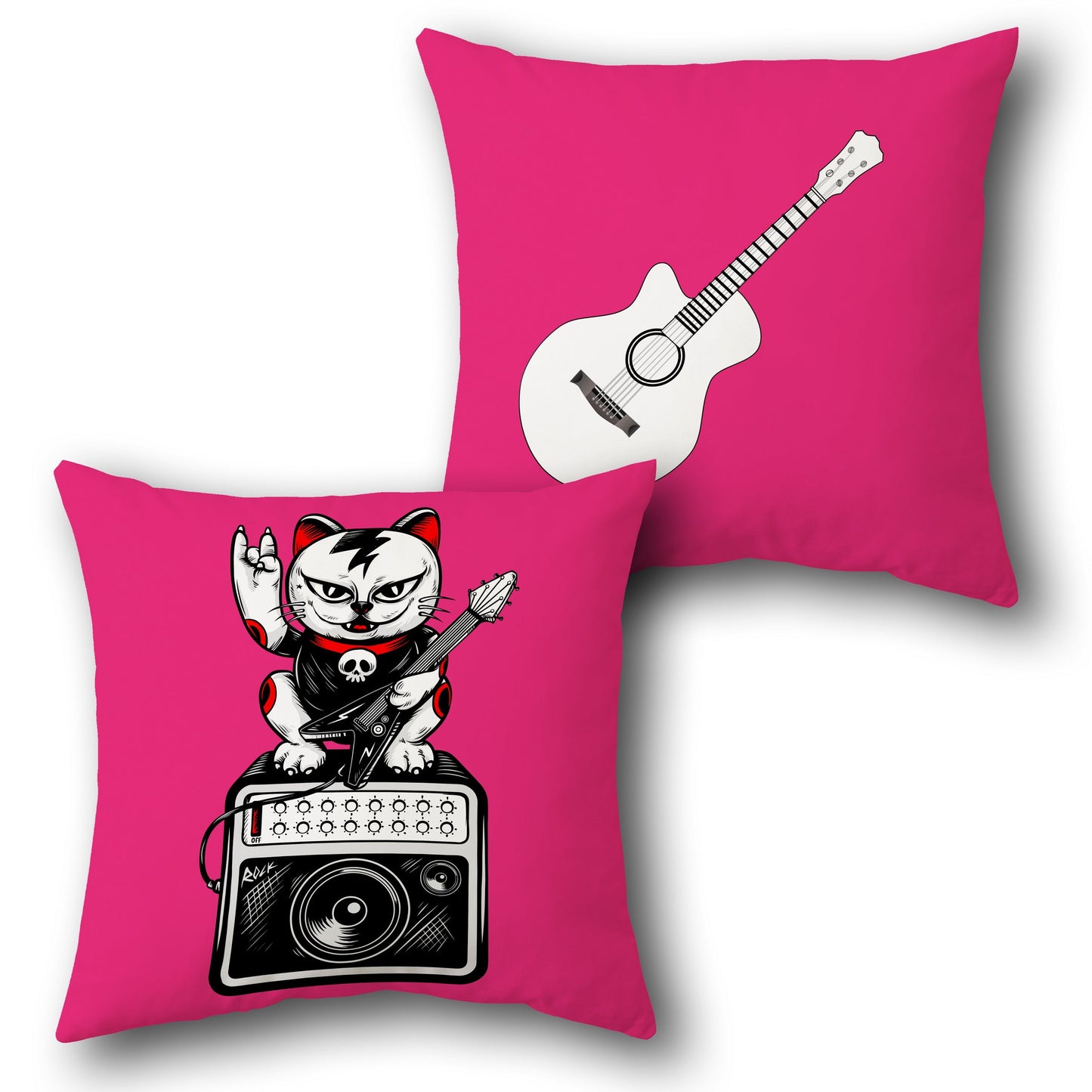Rockstar Cat & Guitar Cover Design Cushion Single (Front & Back)