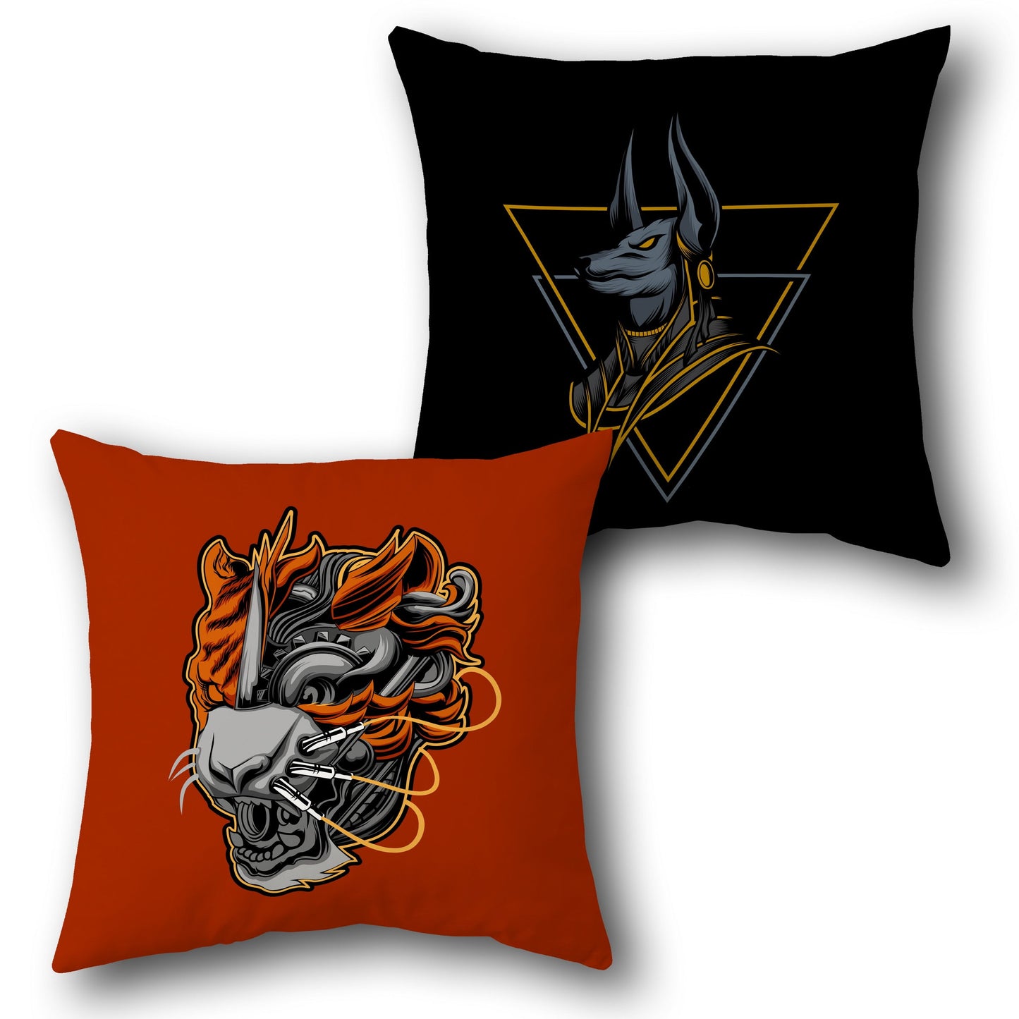 Cyber Feline & Anubis Warrior Design Cushion Single (Front & Back)