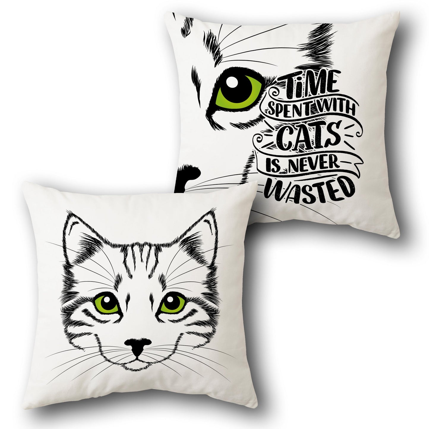 Whisker Wisdom Cat Design Cushion Single (Front & Back)