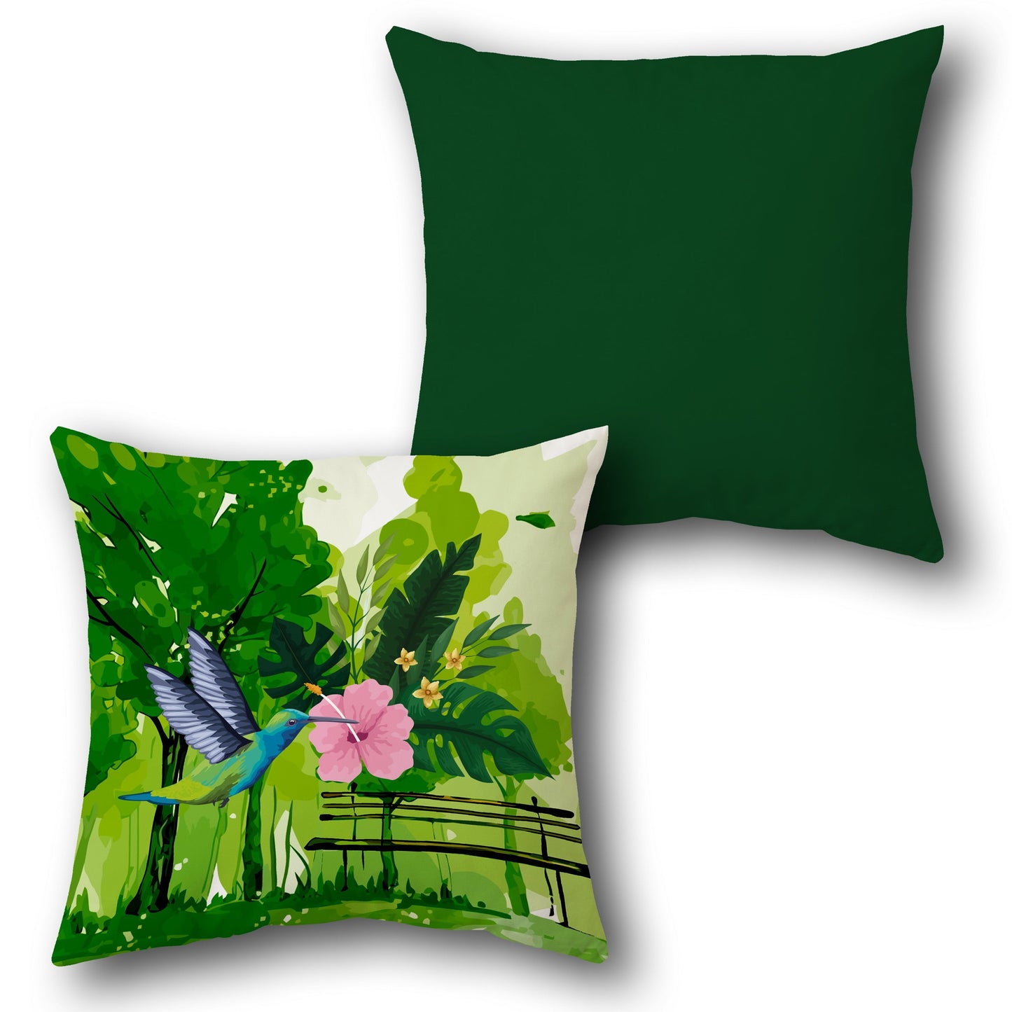 Emerald Hummingbird Design Cushion Single (Front & Back)