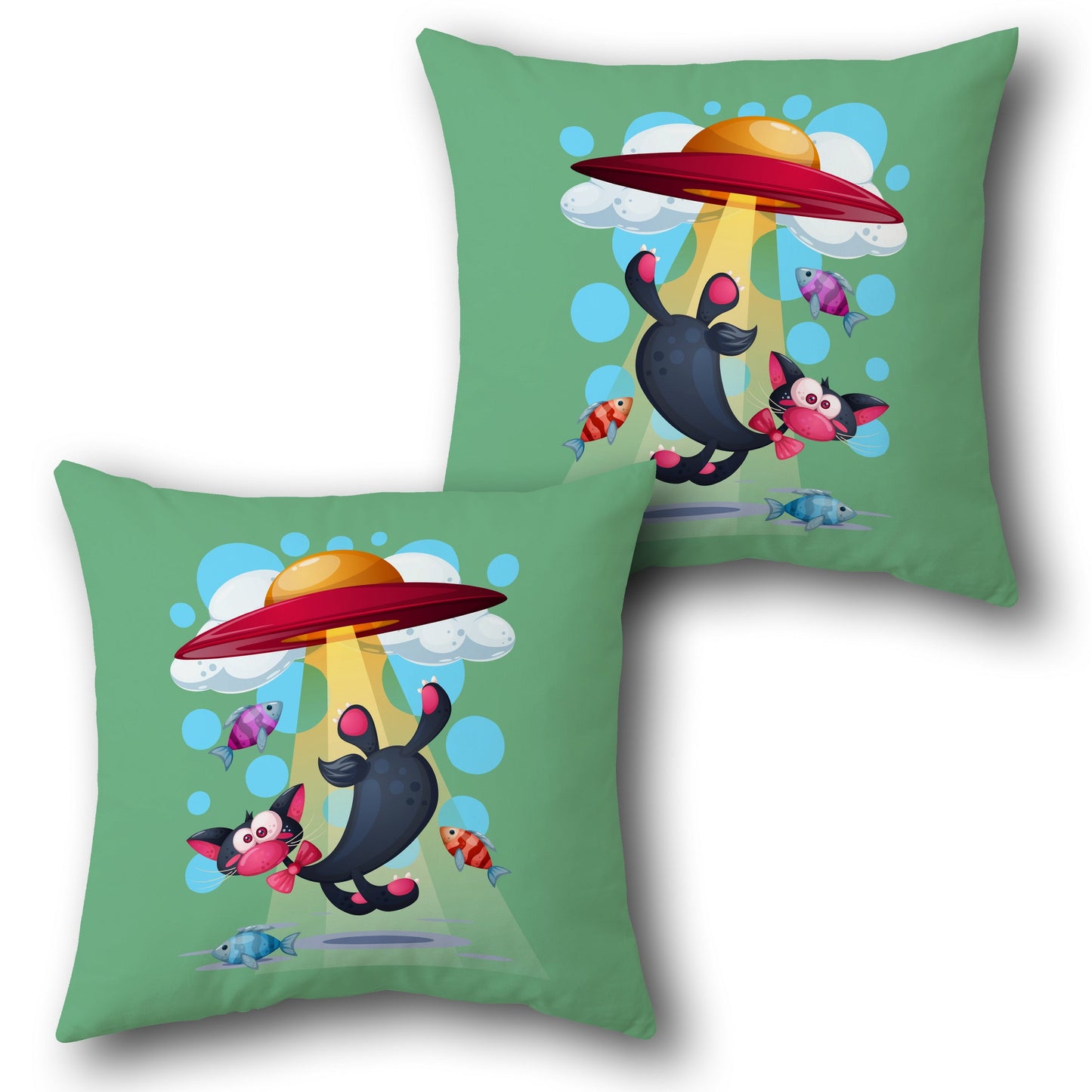 UFO Cat Abduction Design Cushion Single (Front & Back)