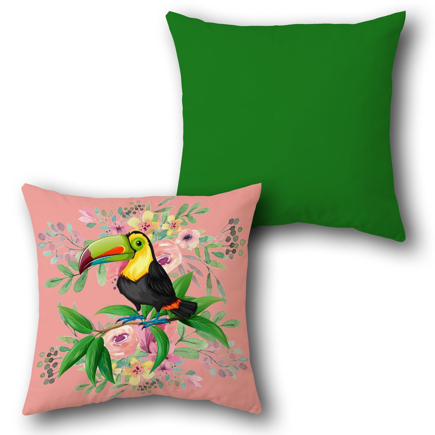 Vibrant Toucan Blossom Design Cushion Single (Front & Back)
