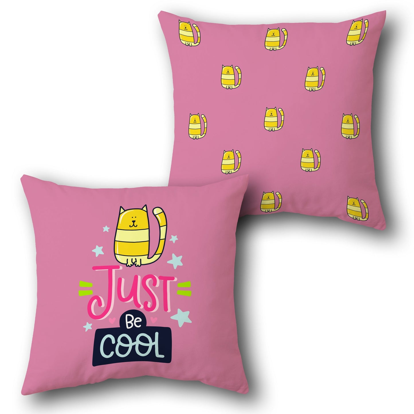 Just Be Cool Yellow Cat Design Cushion Single (Front & Back)