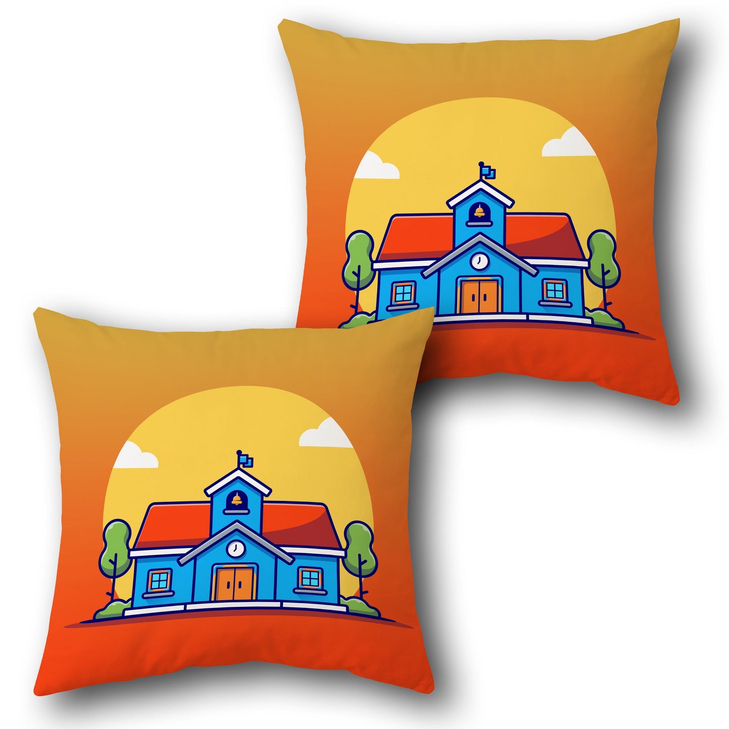 Schoolhouse Sunset Design Cushion Single (Front & Back)