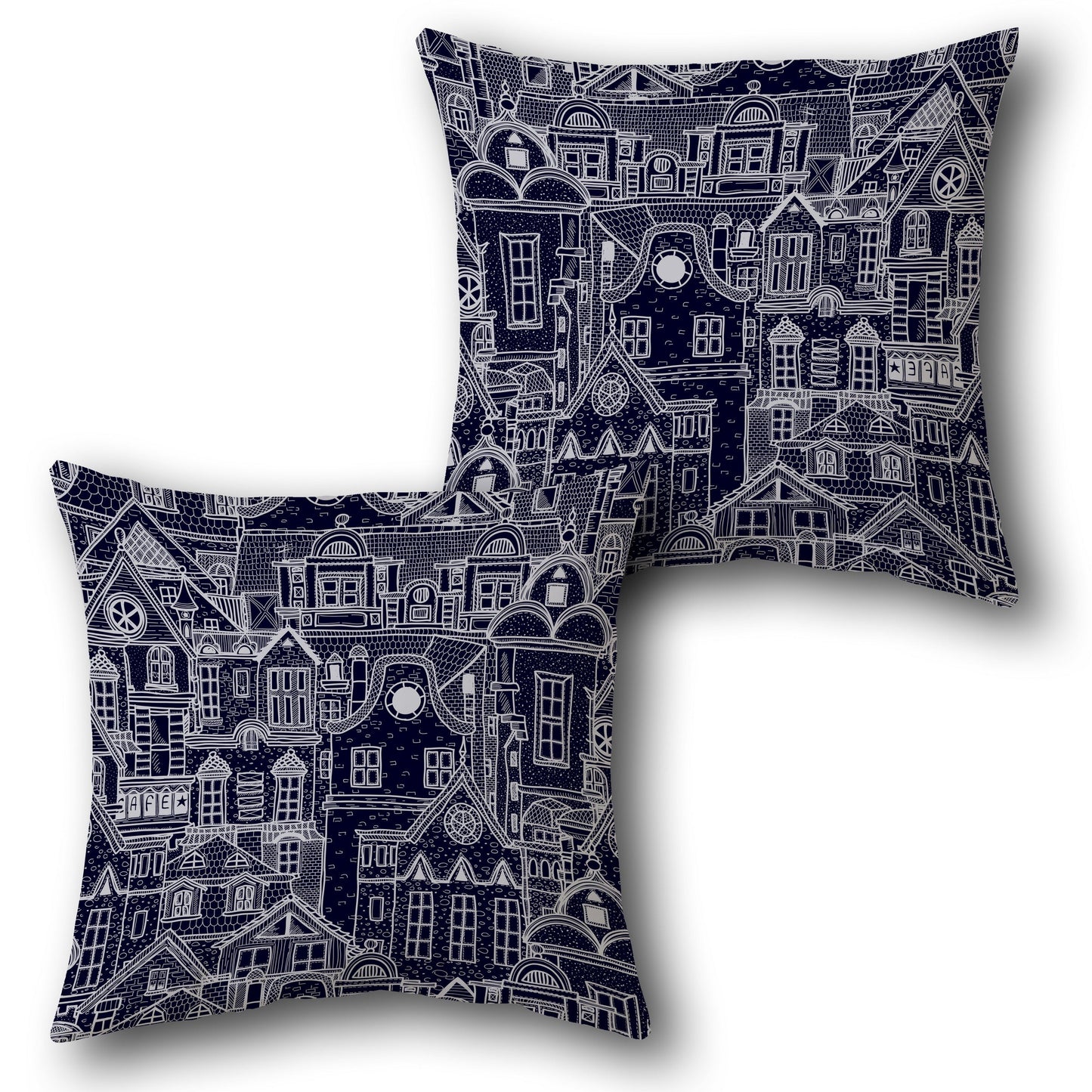Village Skyline Design Cushion Single (Front & Back)