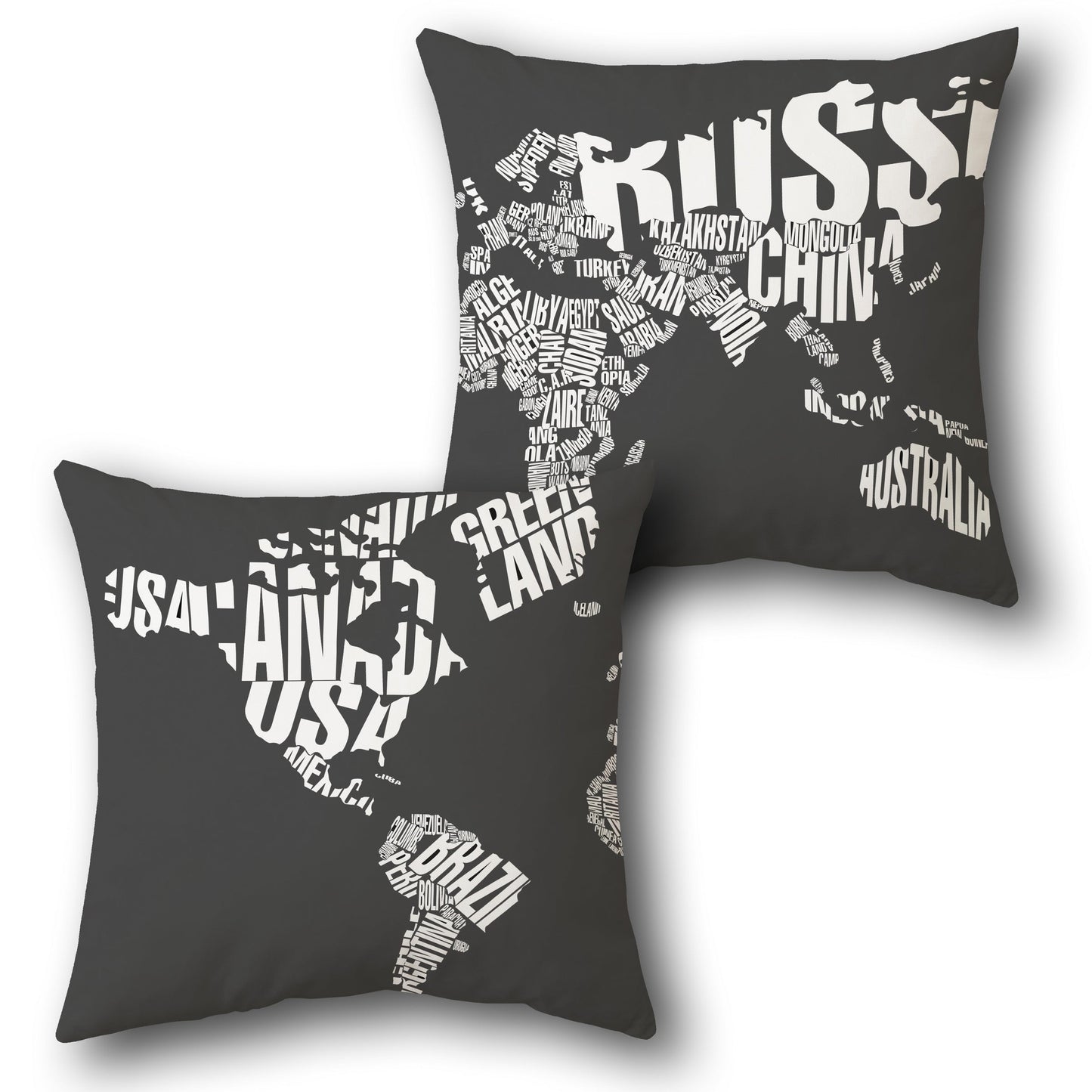 World Map Typography Design Cushion Single (Front & Back)