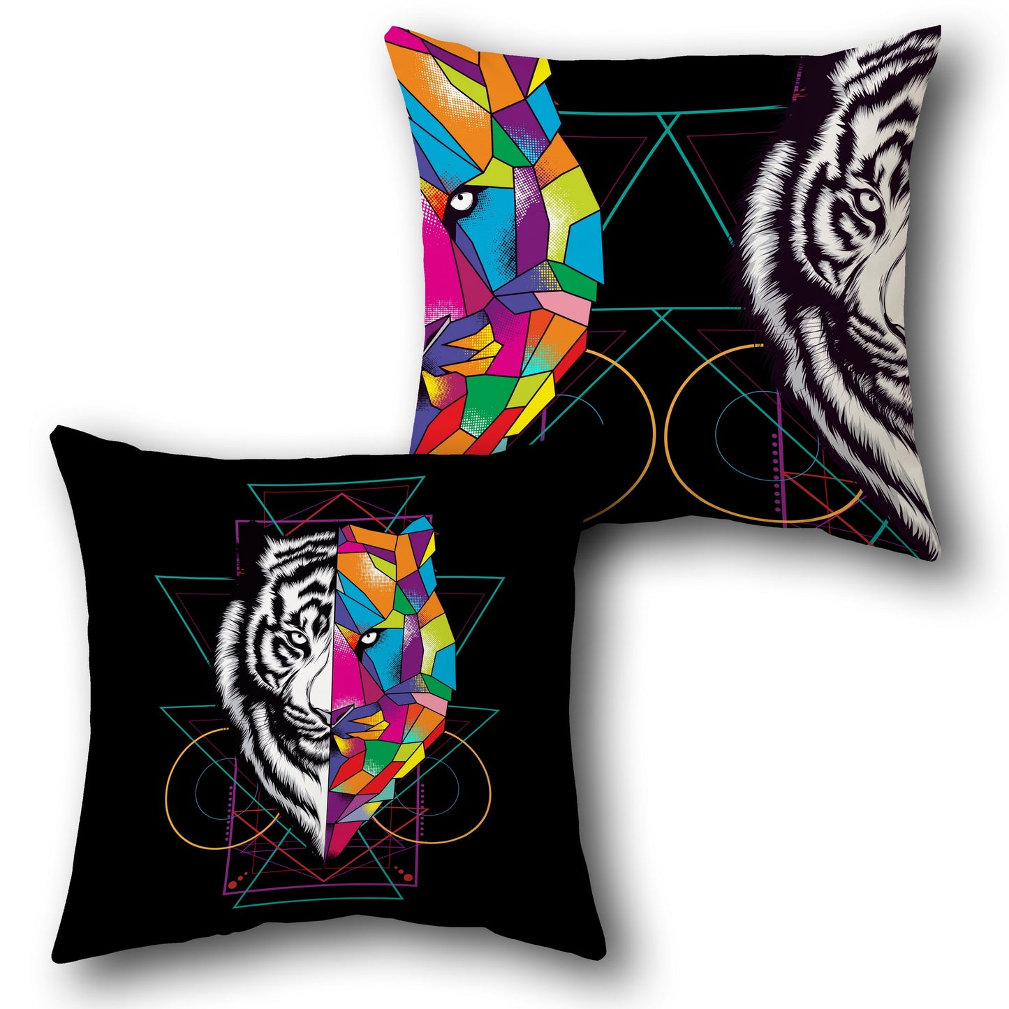 Geometric Tiger Design Cushion Single (Front & Back)