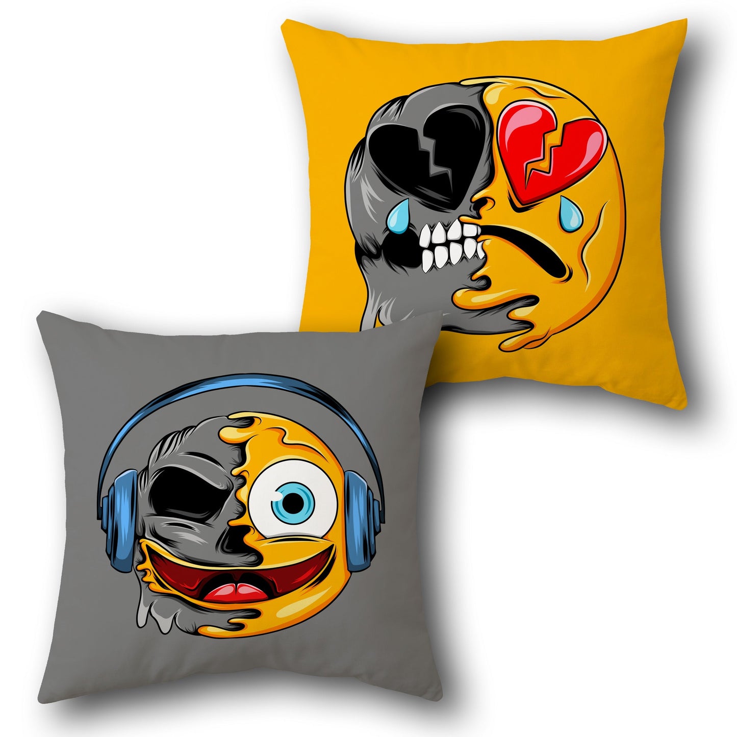 Broken Beats Emoji Cushion (Double-Sided | Heartbreak & Headphones)