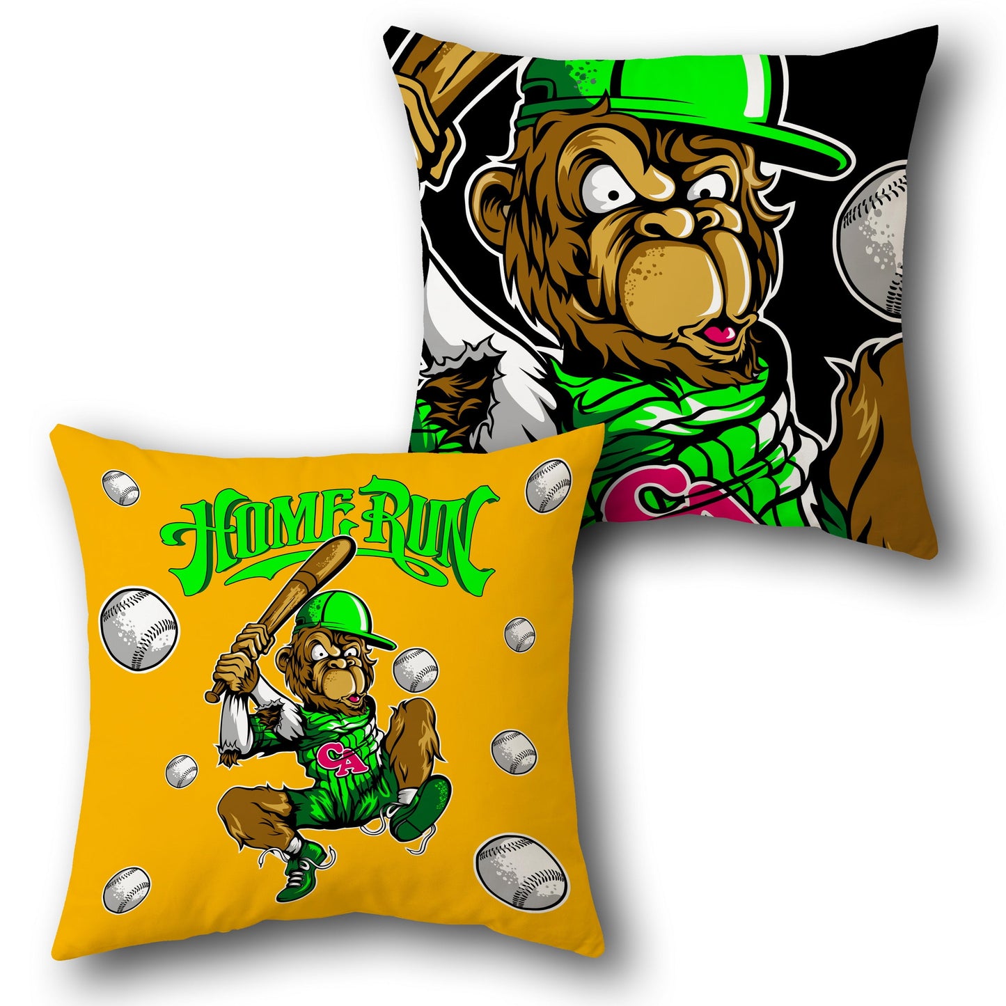 Home Run Monkey Reversible Cushion (Double-Sided | Baseball Cartoon Ape)