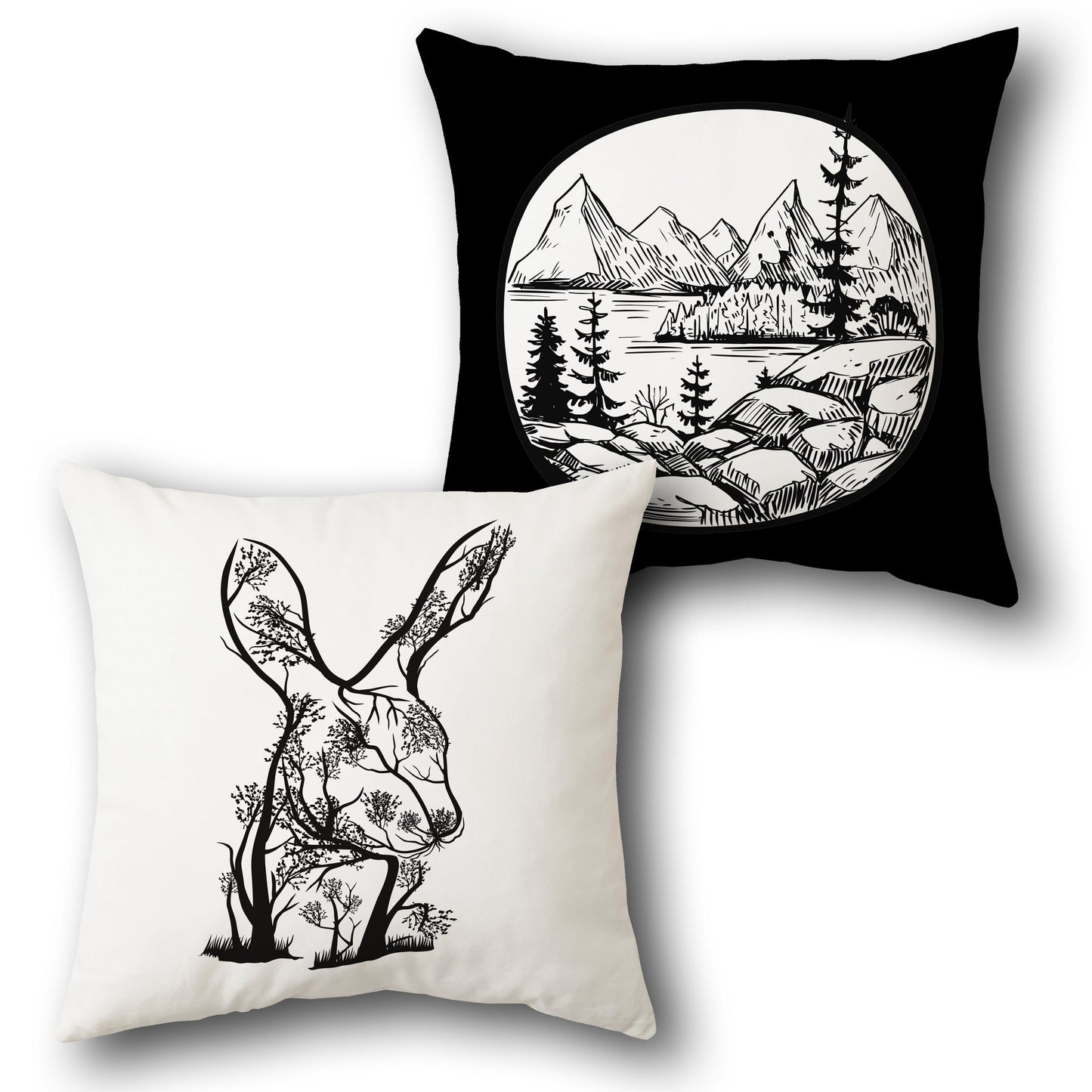 “Wilderness Whisper” Reversible Pillow (Forest Hare | Alpine View Edition)