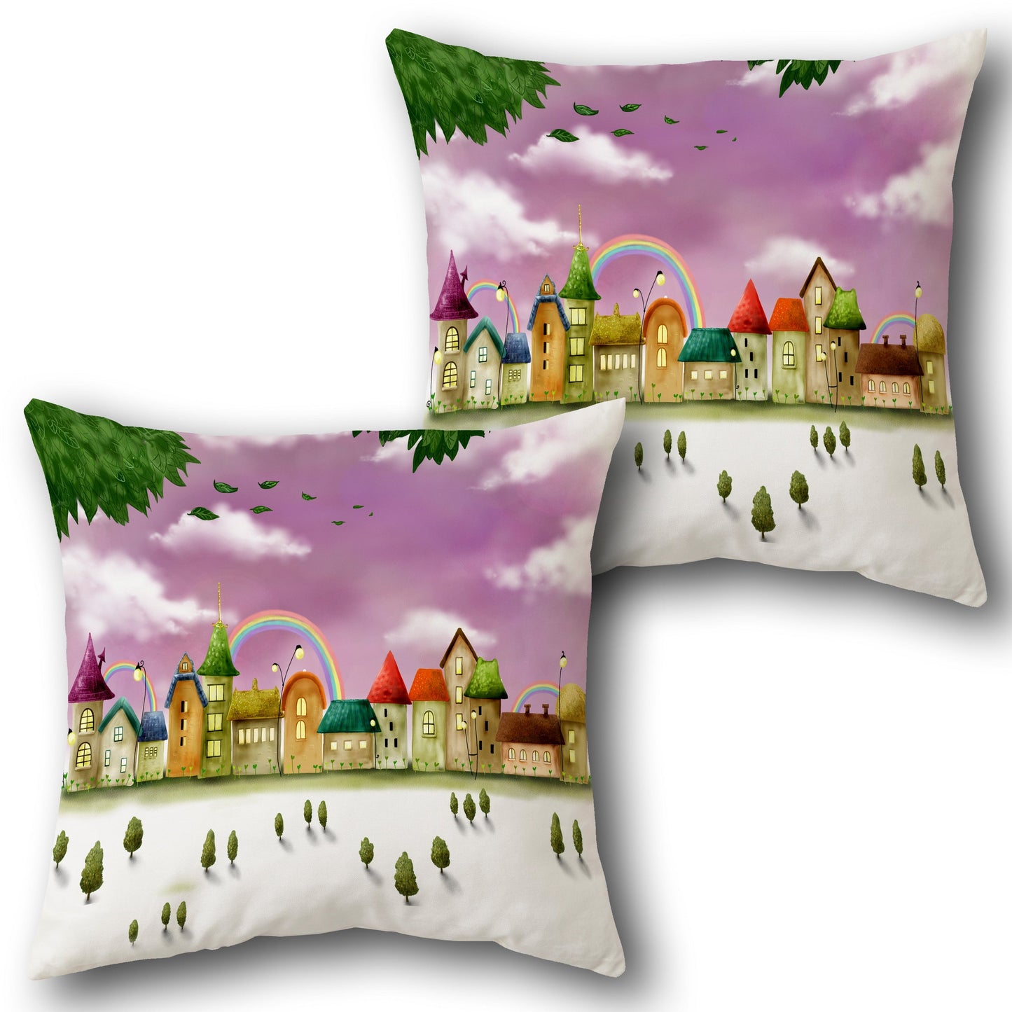 Rainbow Village Design Cushion Single (Front & Back)