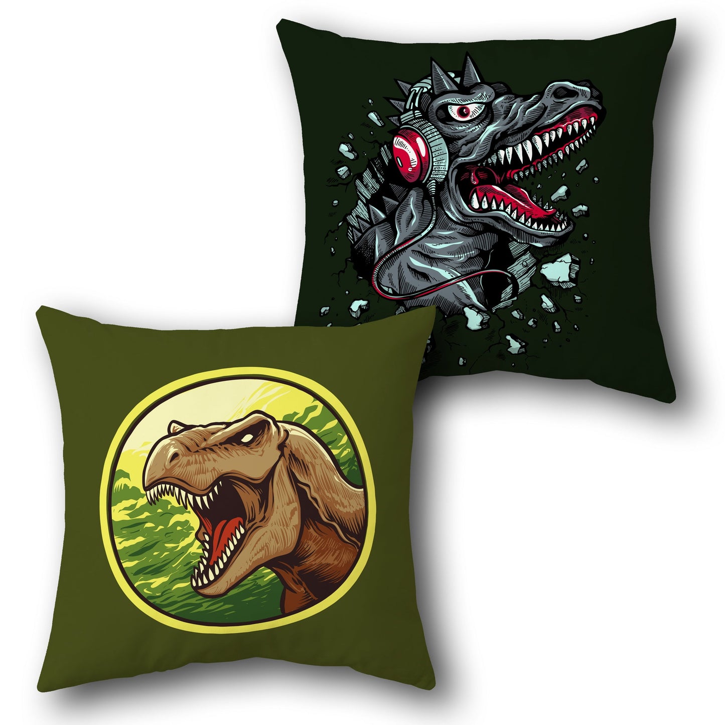 Roaring Dino Vibes Cushion – Dual Side Dinosaur Graphic