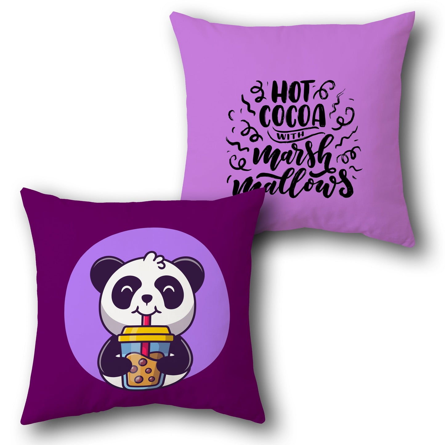 Cozy Panda with Bubble Tea & Hot Cocoa Quote Reversible Cushion