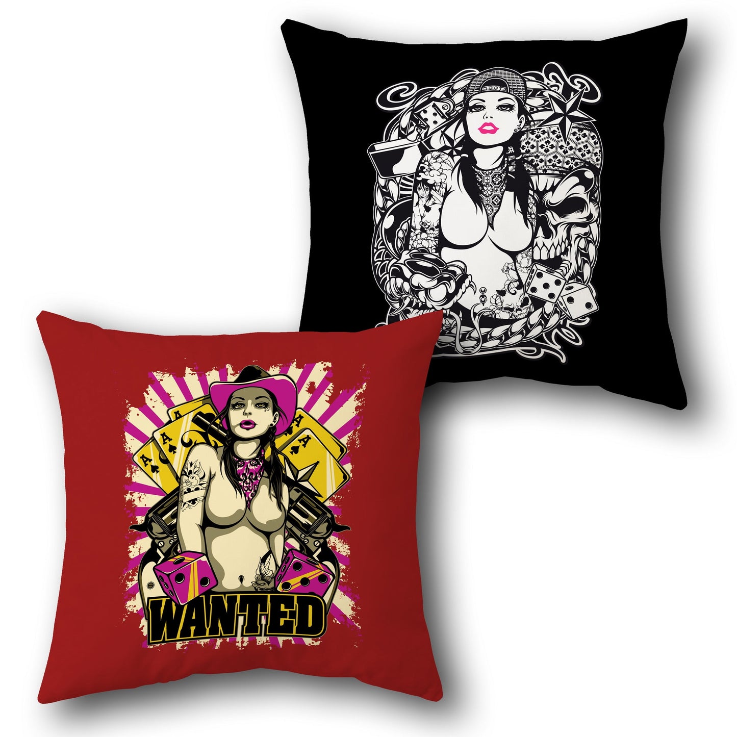 Wanted Tattoo Babe Cushion (Front & Back Design)