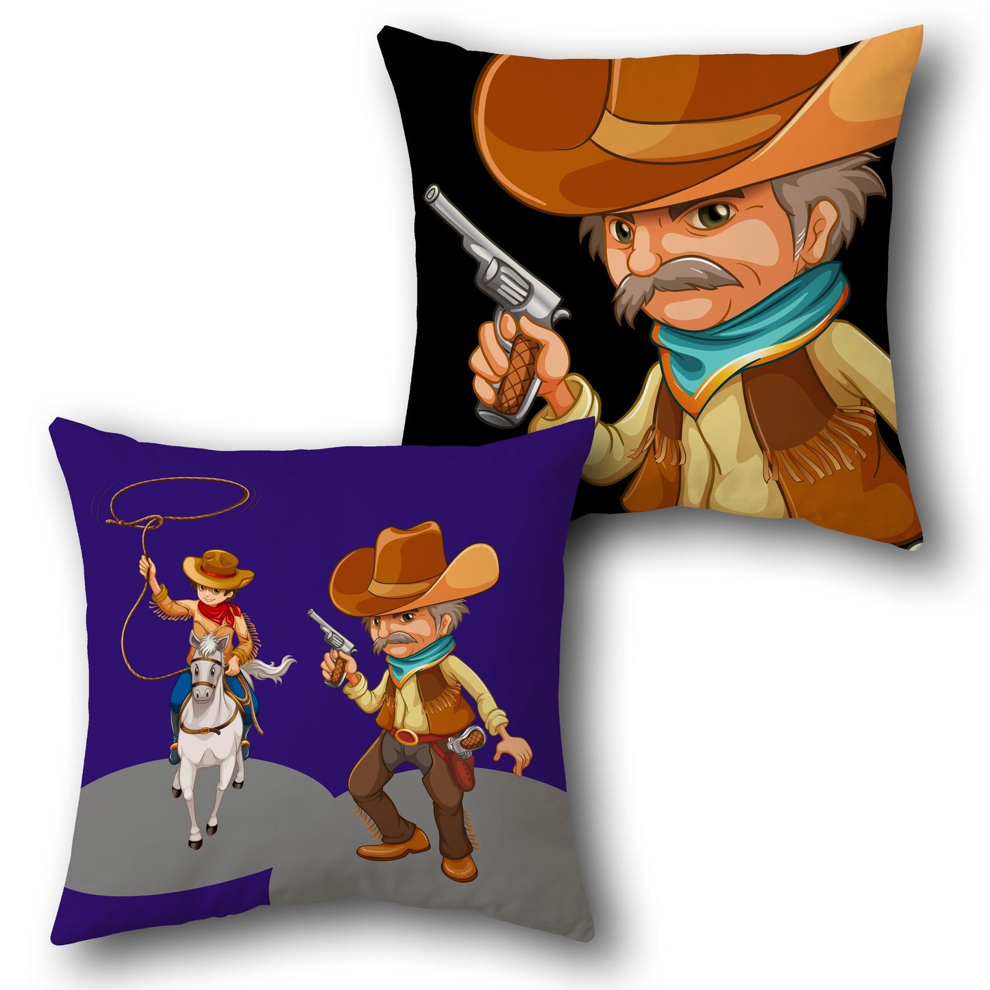 Cartoon Cowboy Duel Cushion (Front & Back Print)
