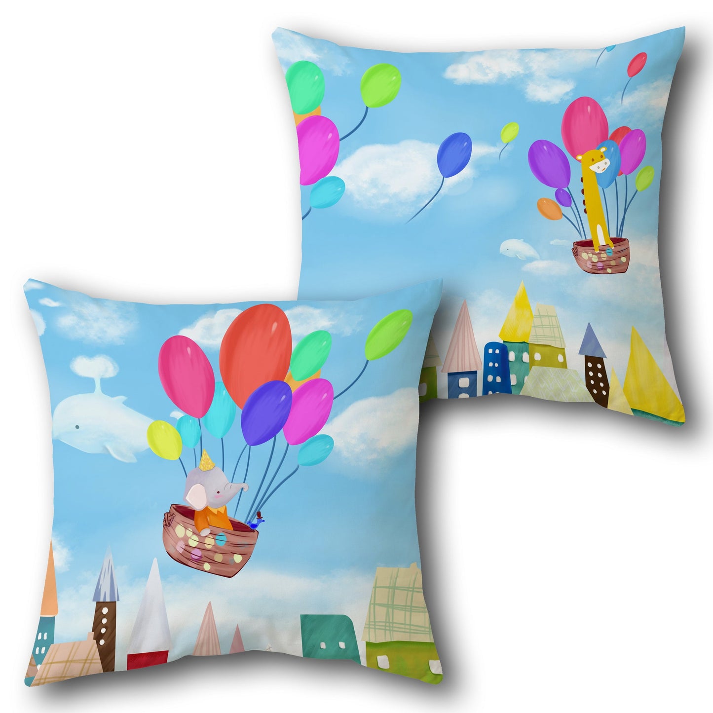 Elephant Balloon Adventure Design Cushion Single (Front & Back)