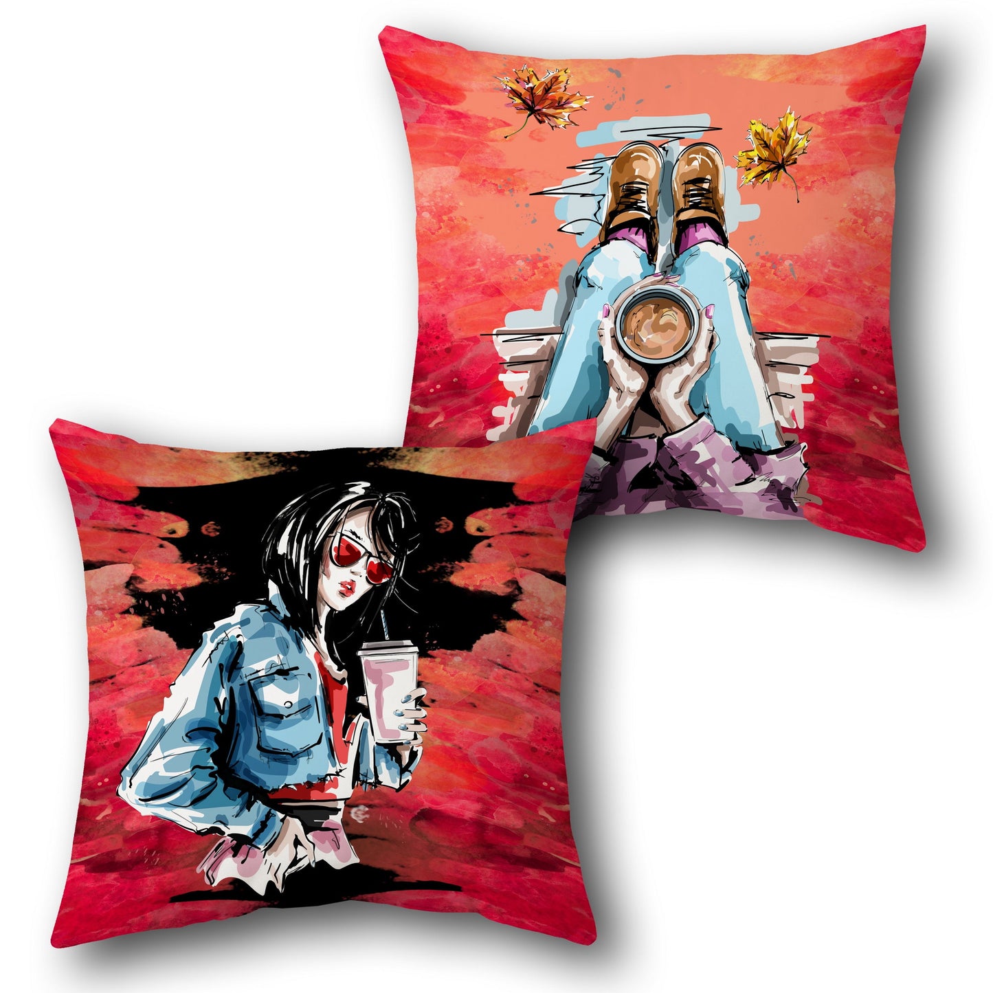 Autumn Coffee Lady Cushion (Front & Back)