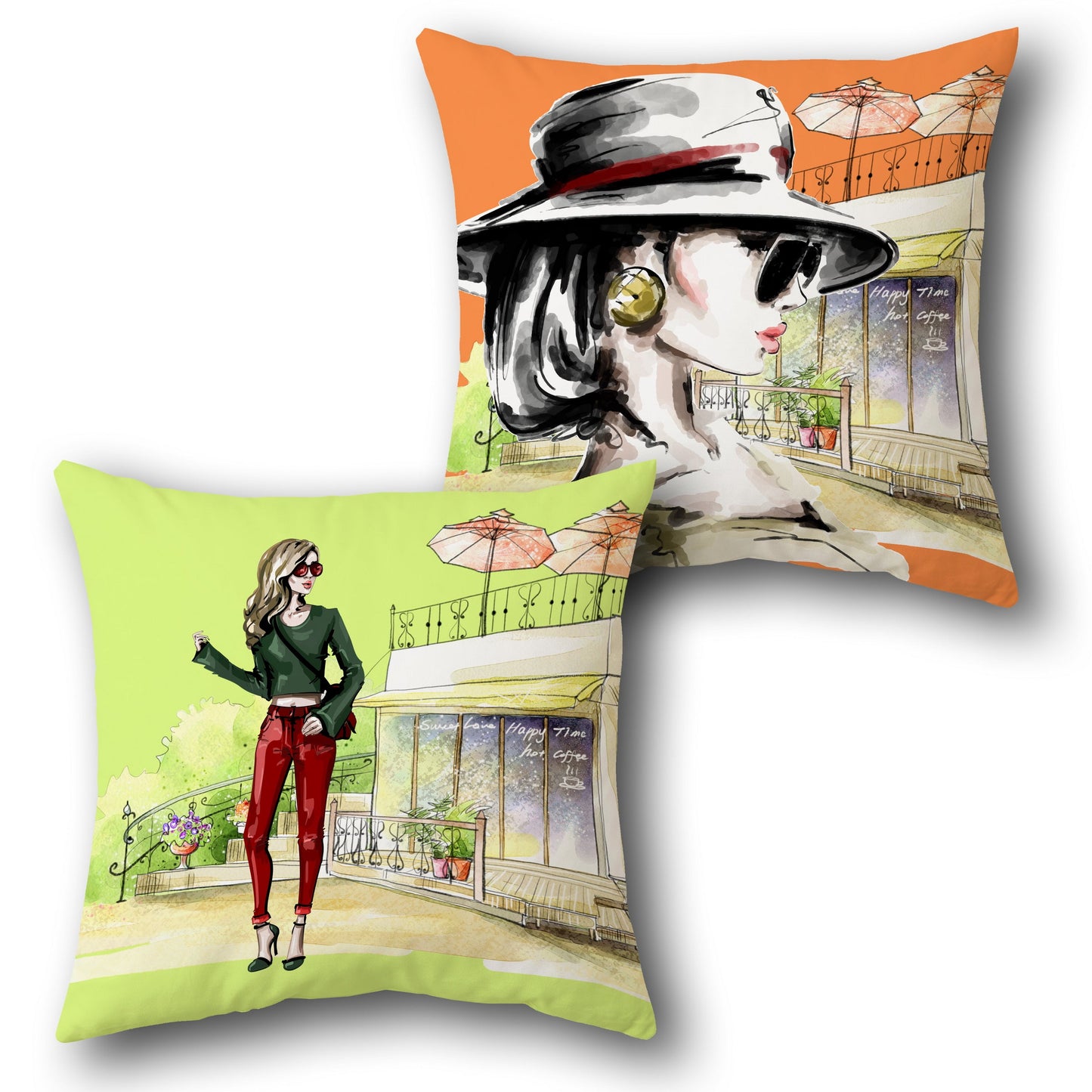 Happy Time Cafe Lady Cushion (Front & Back)