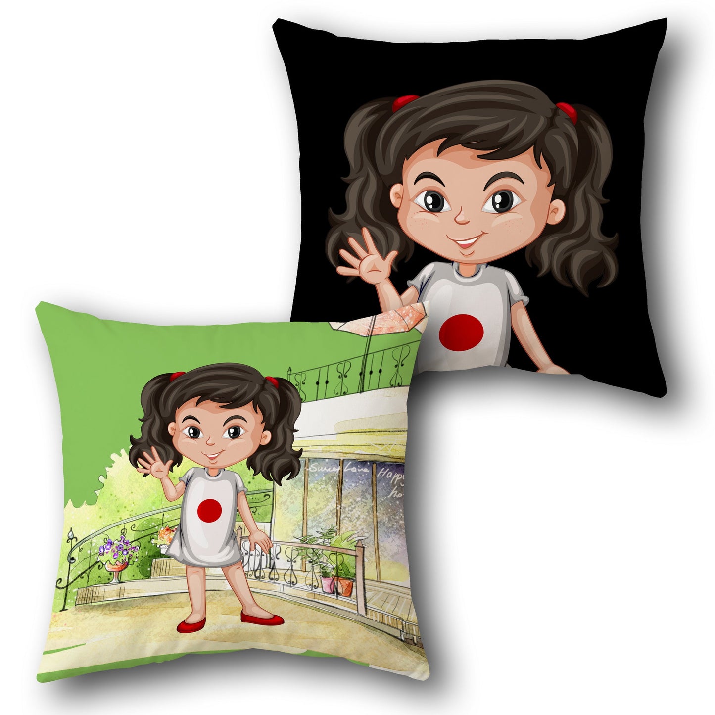 Japanese Girl in Kimono Single Cushion (Front & Back)