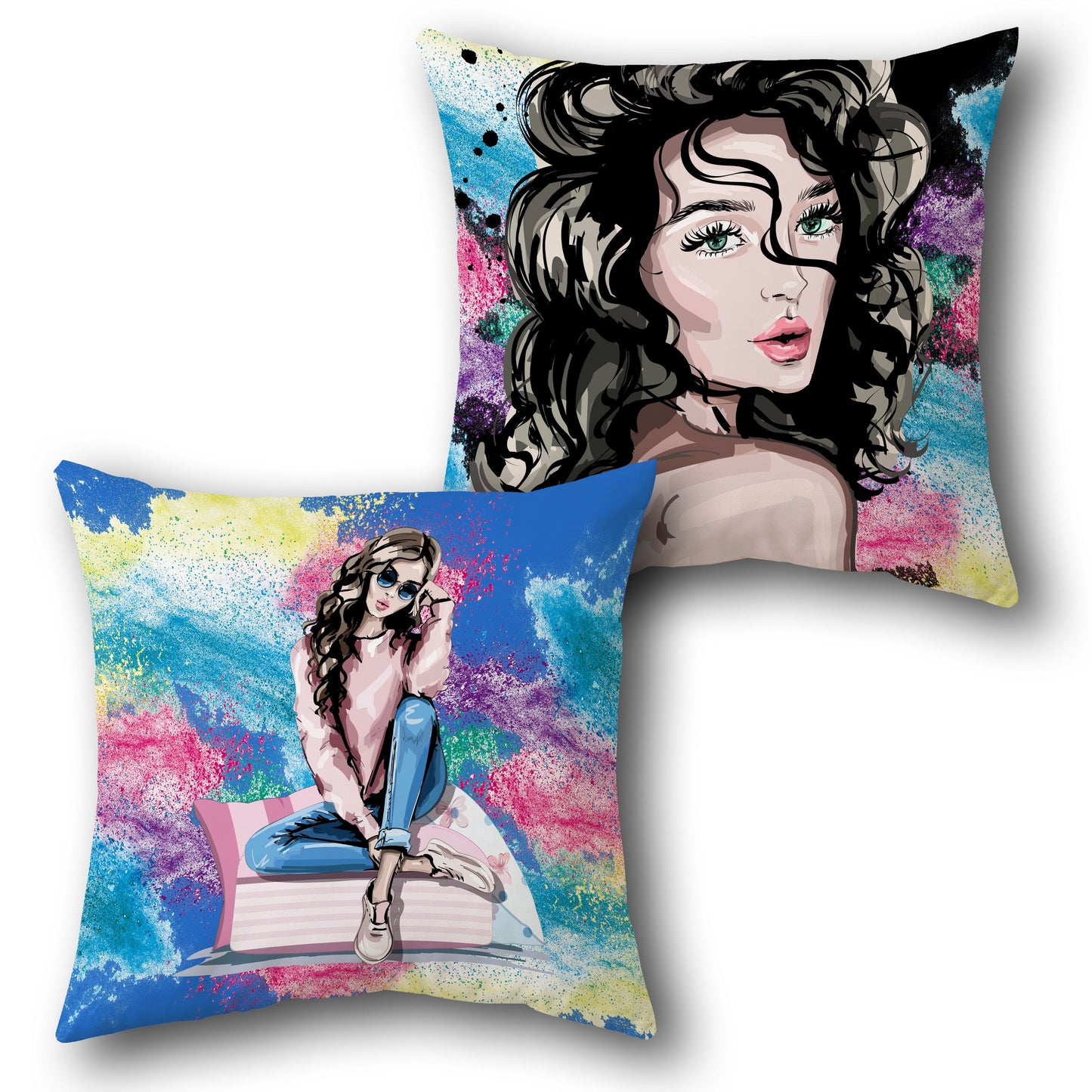 Colorful Splash Girl Single Cushion (Front & Back)