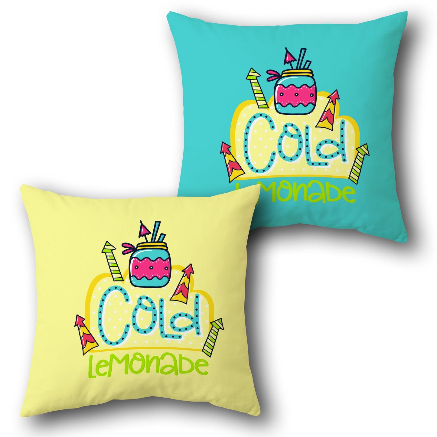"Cold Lemonade" Refreshing Throw - Yellow and Teal Design Cushion Single (Front & Back)