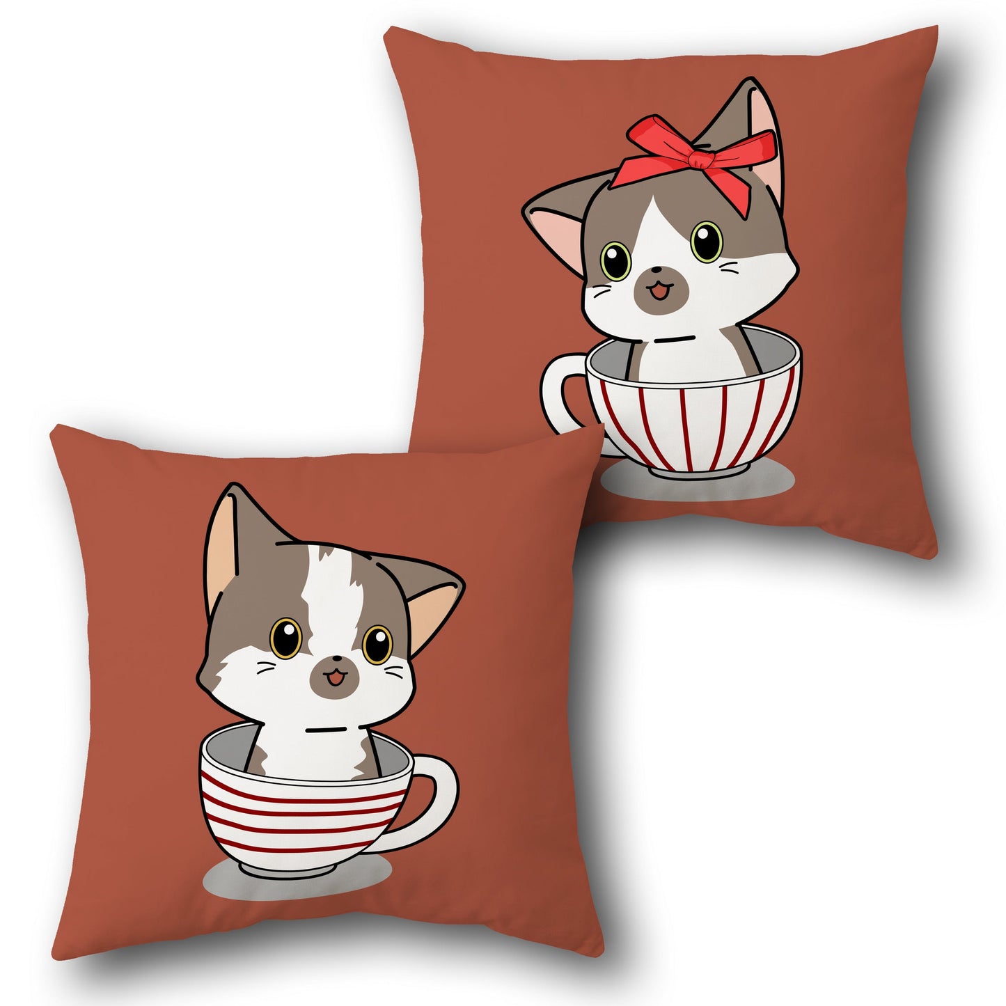 "Kitty in a Cup Decorative " in Rust Design Cushion Single (Front & Back)