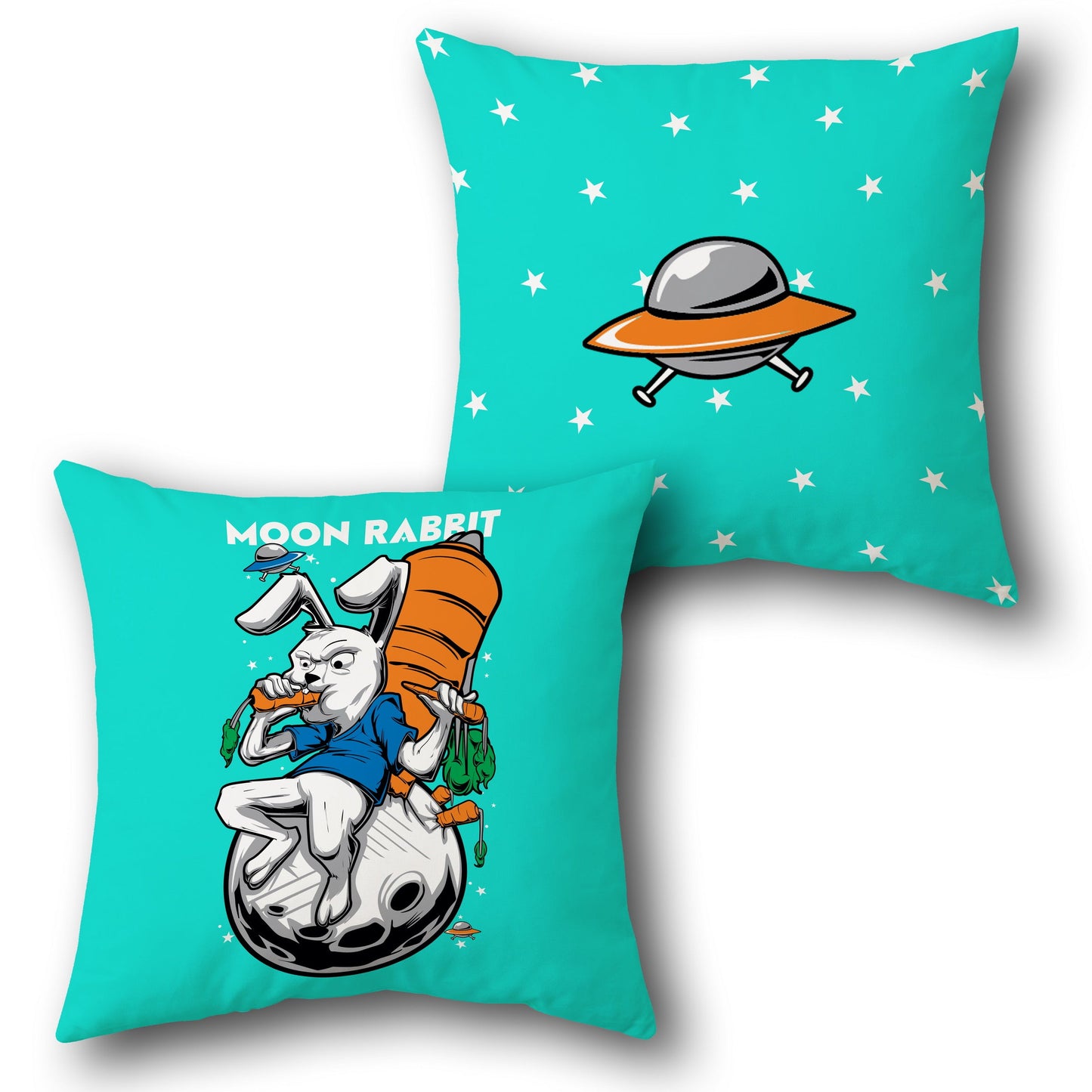 Moon Rabbit Throw - Cyan Design Cushion Single (Front & Back)