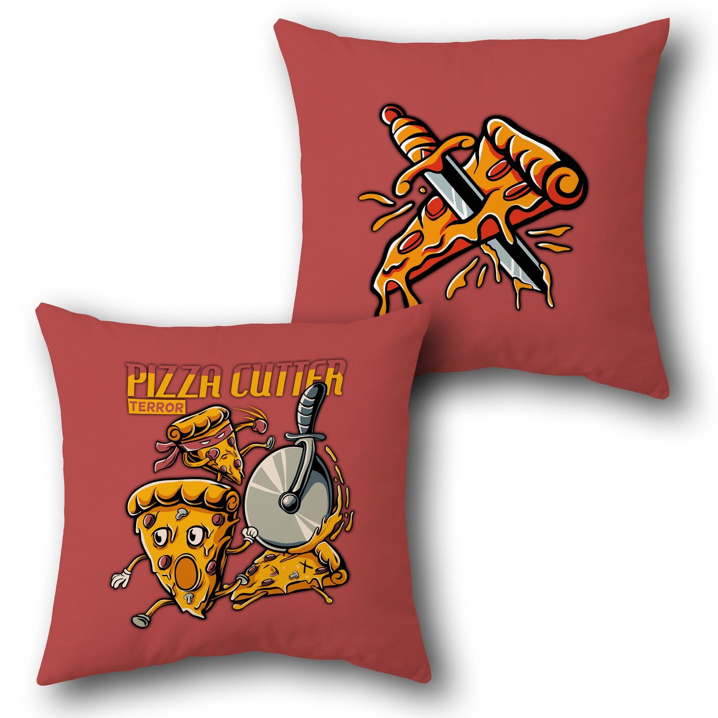 Pizza Cutter Terror Throw - Red Design Cushion Single (Front & Back)