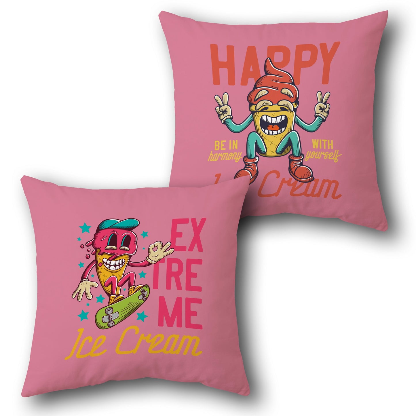 Extreme Ice Cream Throw - Pink Design Cushion Single (Front & Back)