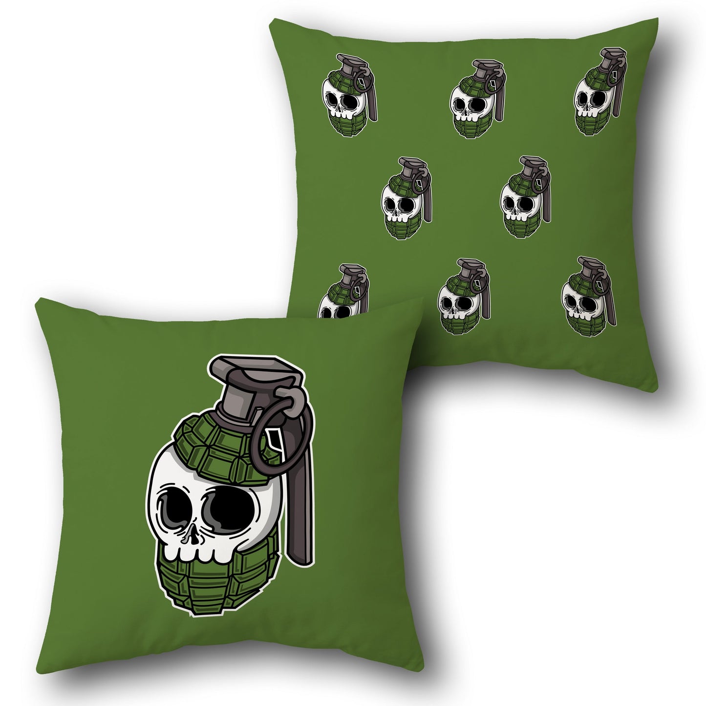 Skull Grenade Pattern Green Throw Design Cushion Single (Front & Back)