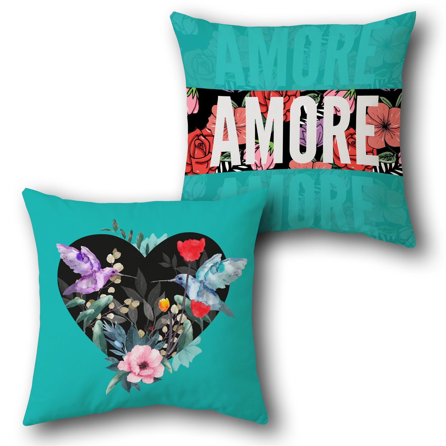 Romantic Hummingbird and Amore Decorative Design Cushion Single (Front & Back)