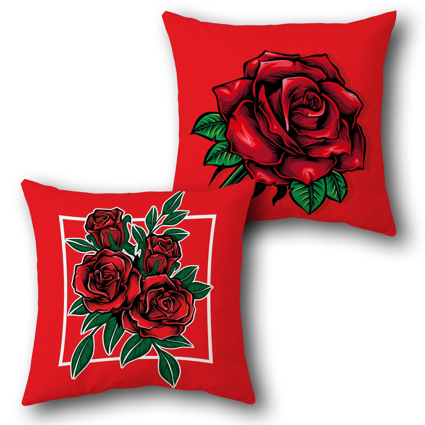 Vibrant Red Rose Throw Design Cushion Single (Front & Back)