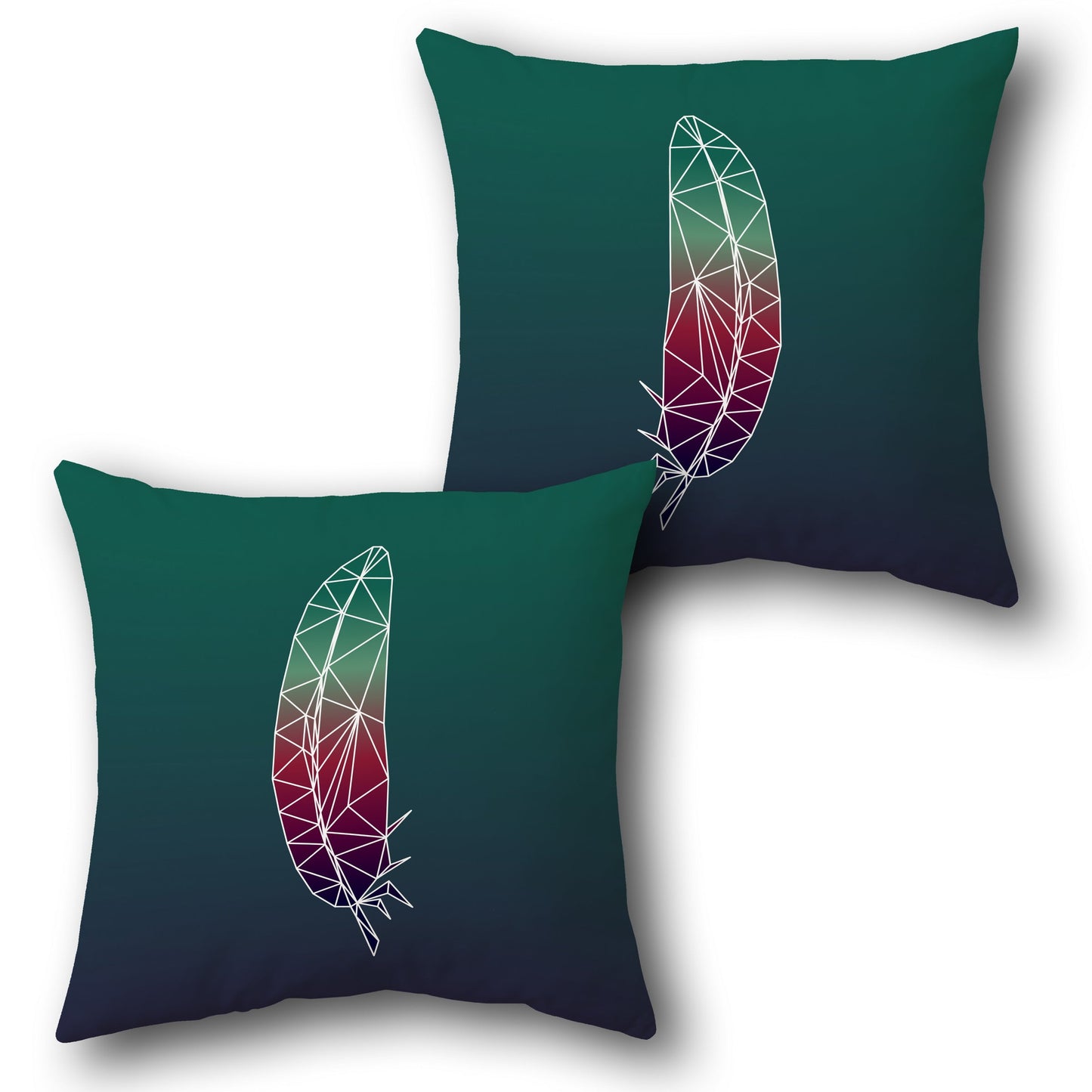 Teal Geometric Feather Throw Design Cushion Single (Front & Back)