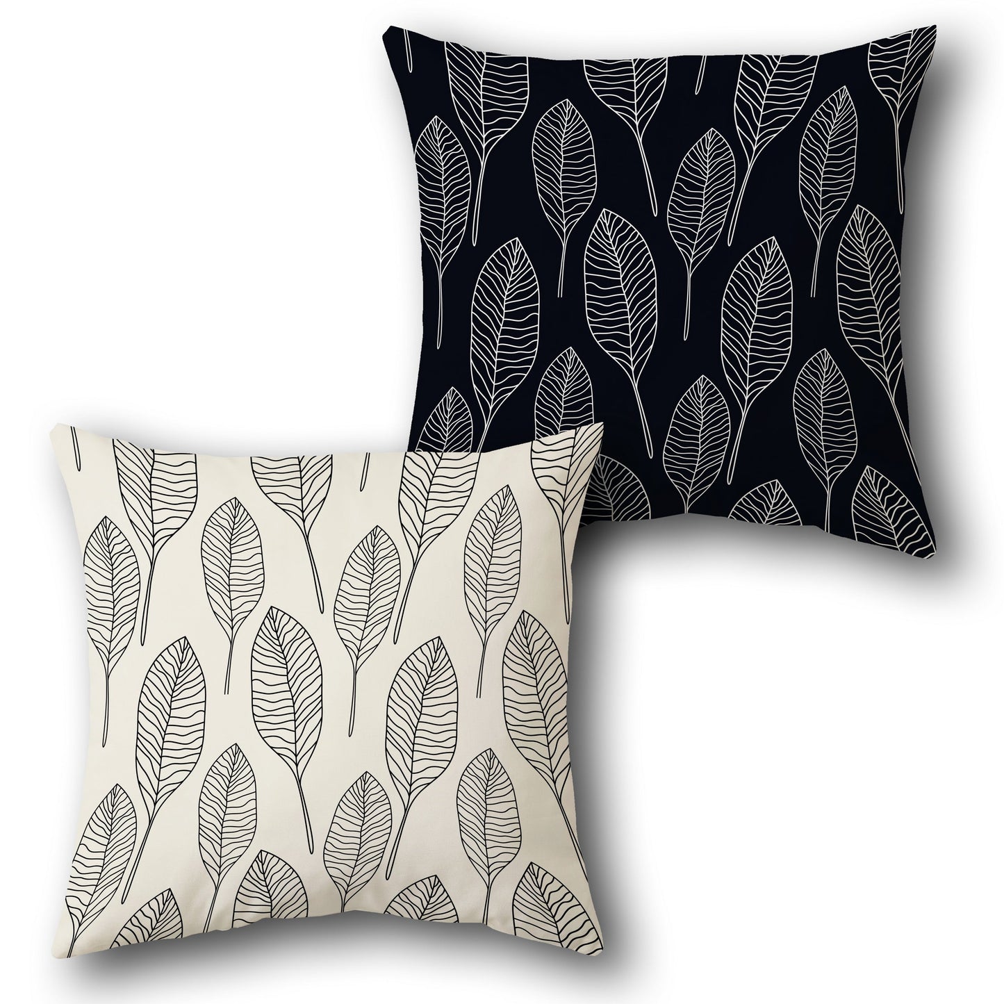 Minimalist Leaf White and Black Design Cushion Single (Front & Back)