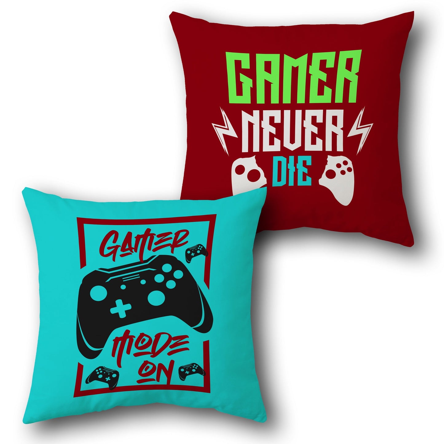 Gamer Mode On & Gamer Never Die Design Cushion Single (Front & Back)