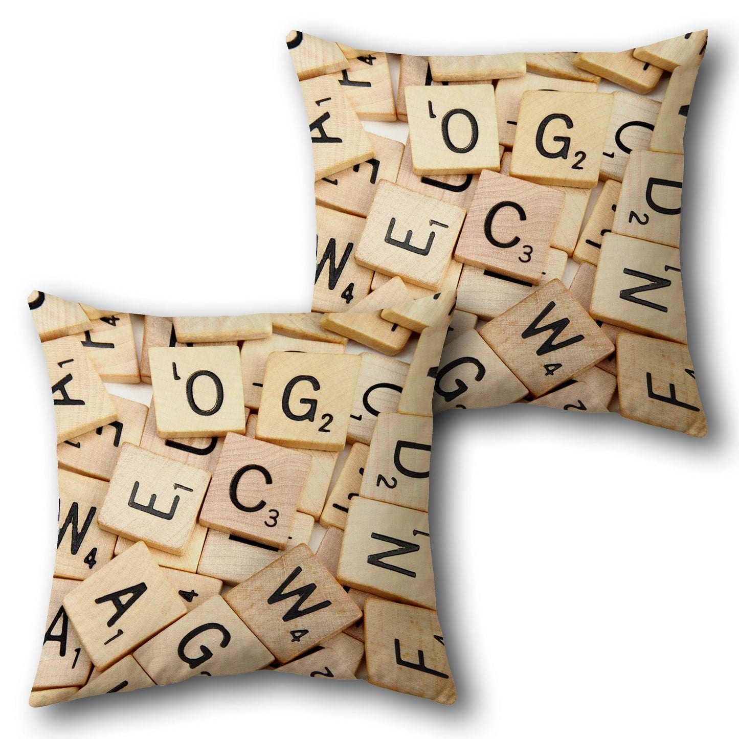 Scrabble Tiles - Beige with Black Accents Design Cushion Single (Front & Back)