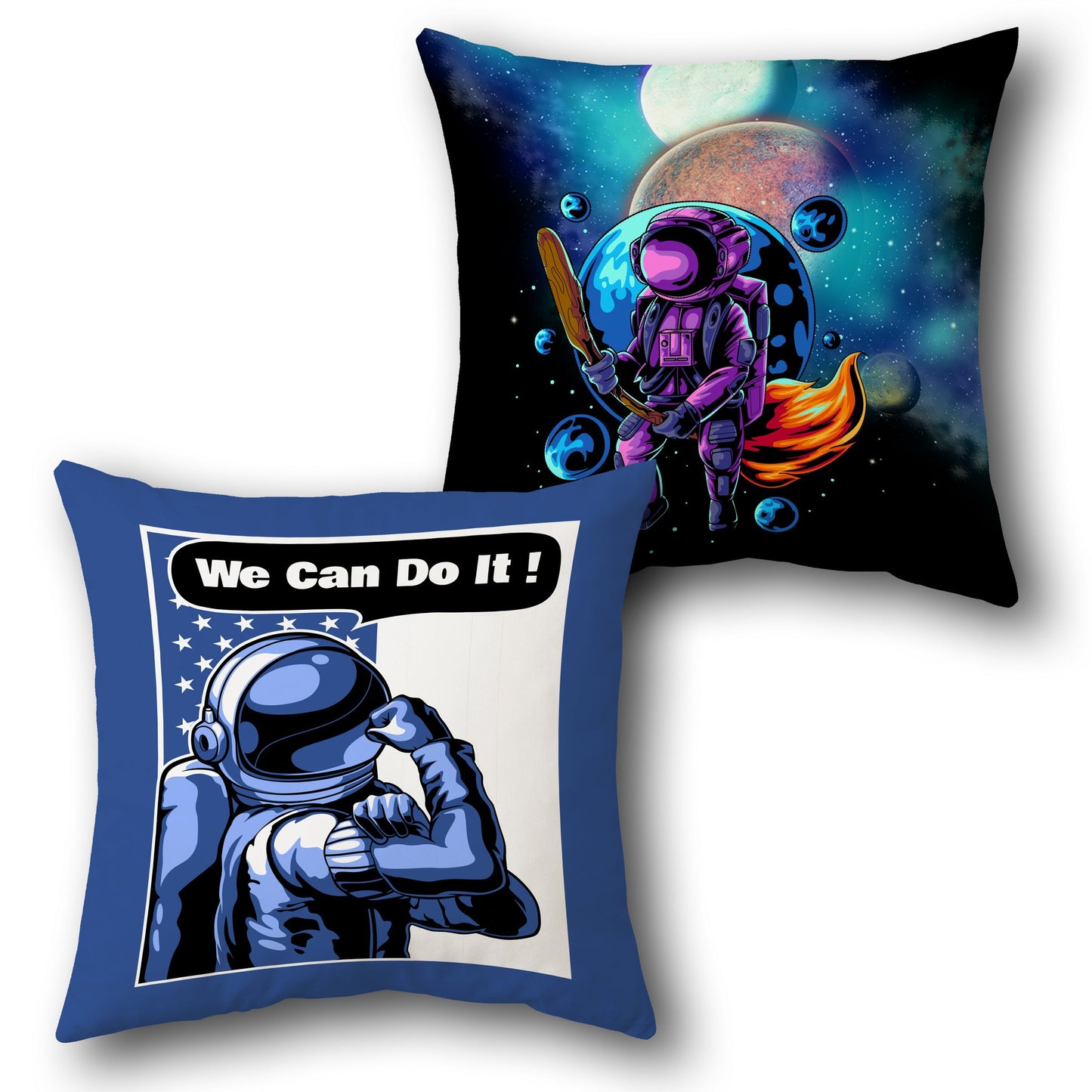 Blue & Black Space Astronaut Design Cushion Single (Front & Back)