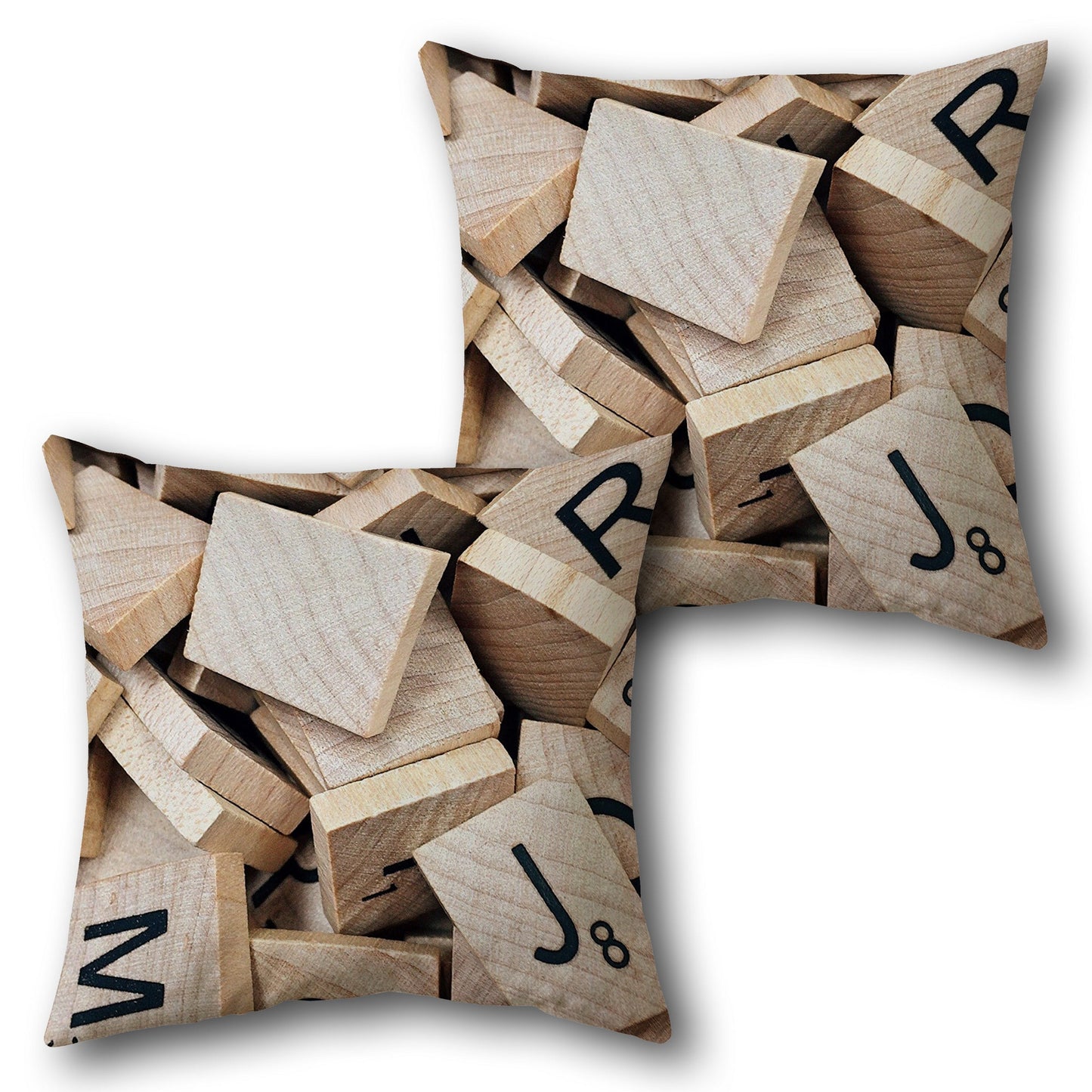 Word Game Tiles - Light Wood with Black Accents Design Cushion Single (Front & Back)