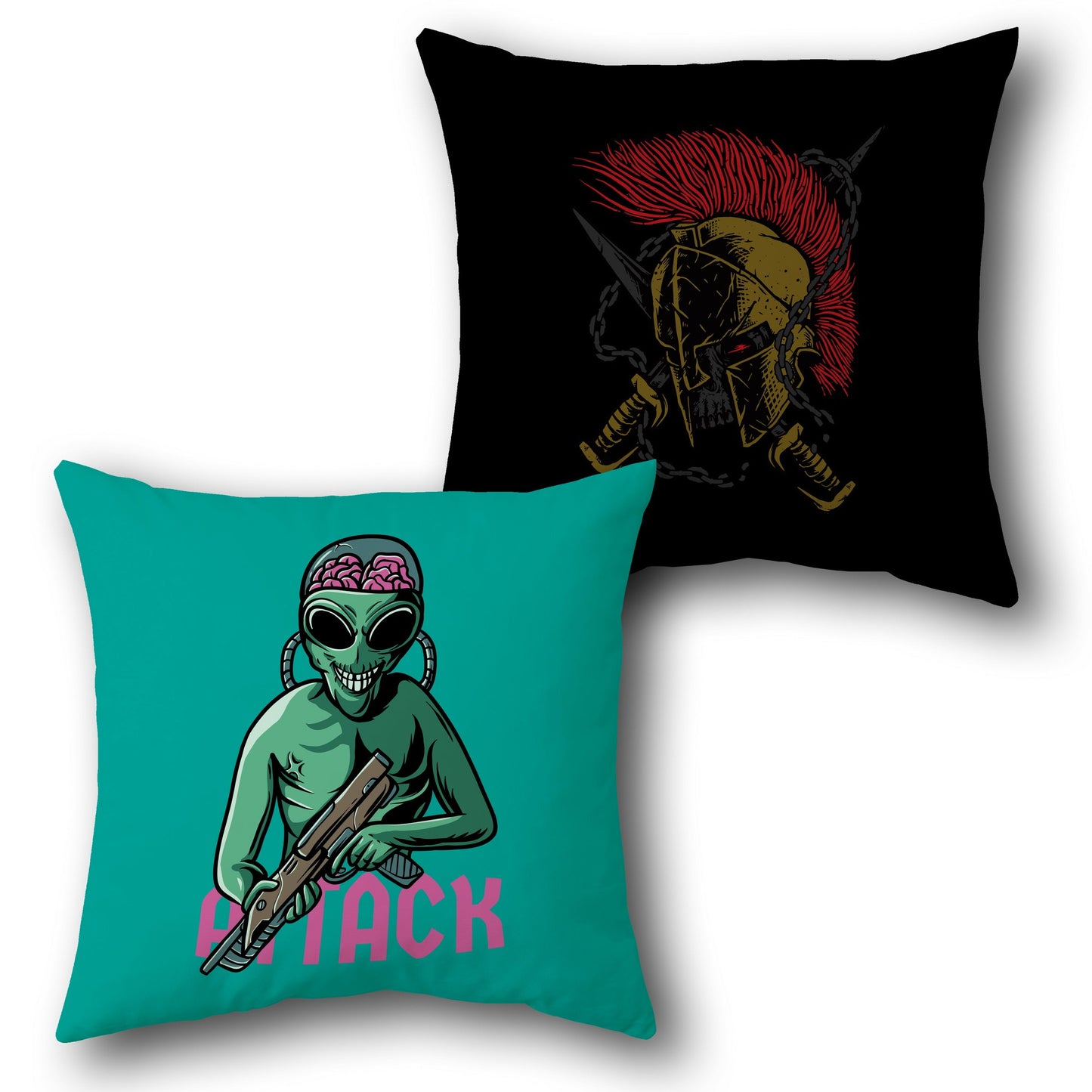 Dual Design Cushion - "Alien Attack & Spartan Skull"
