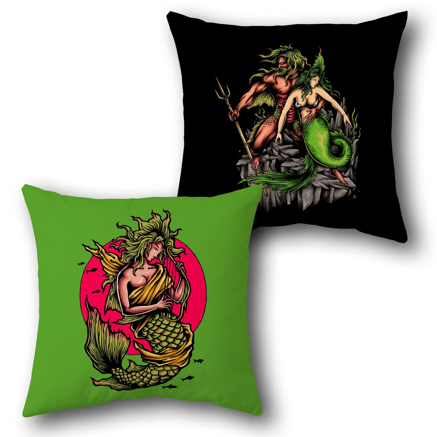 Mythical Mermaid and Triton Dual-Side Single Cushion (Front & Back)
