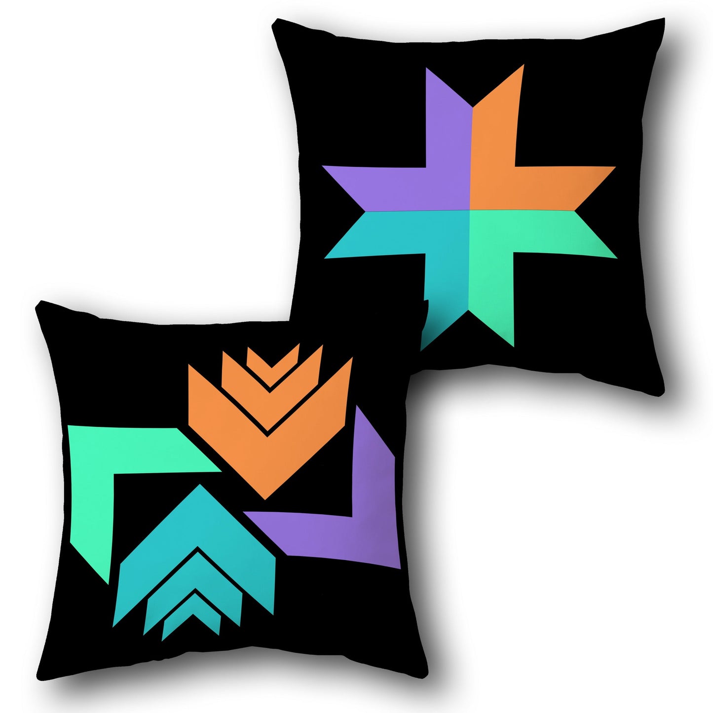 "Geometric Star" Abstract Throw - Black with Multicolor Design Cushion Single (Front & Back)