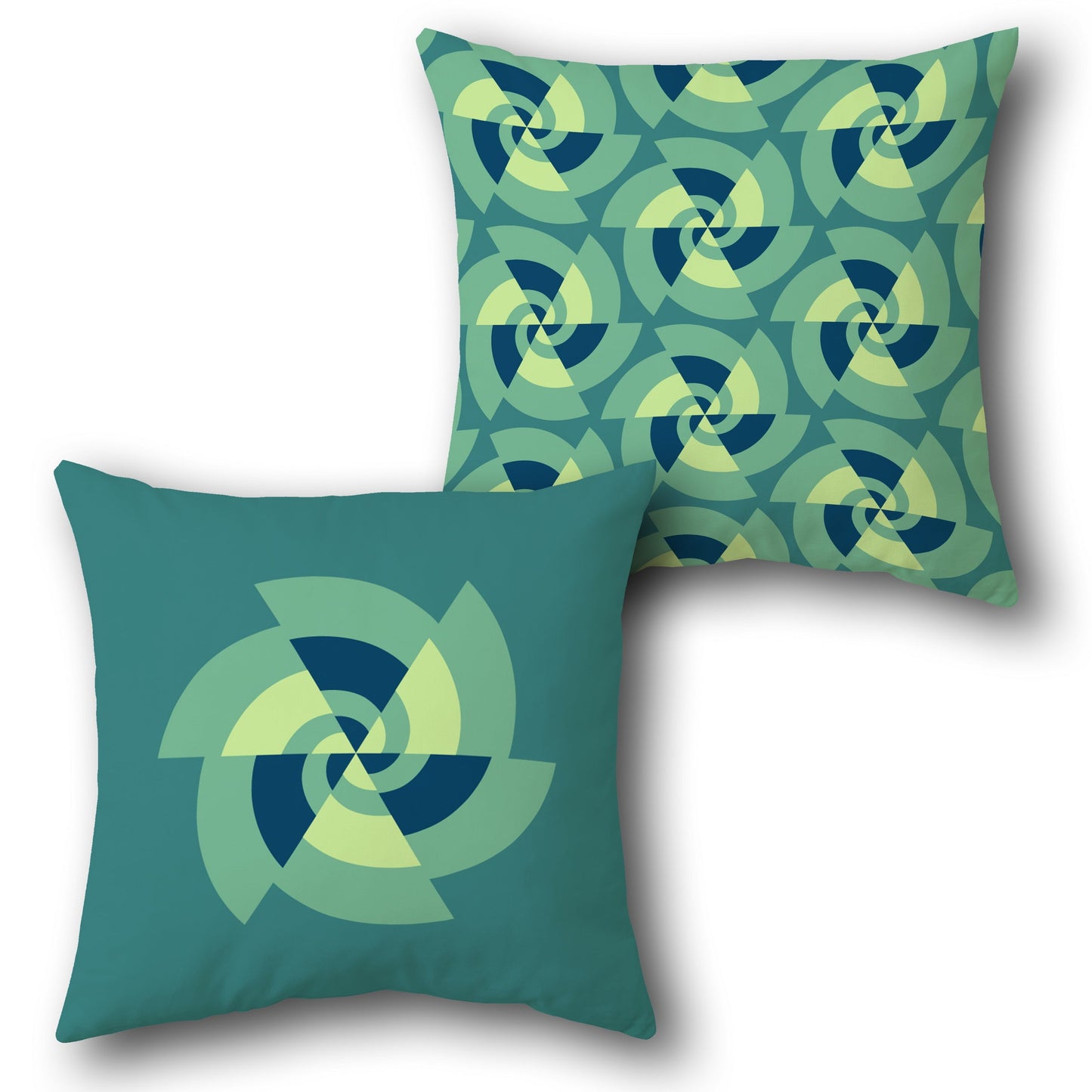 Modern Spiral Vortex Pattern in Teal and Green Design Cushion Single (Front & Back)