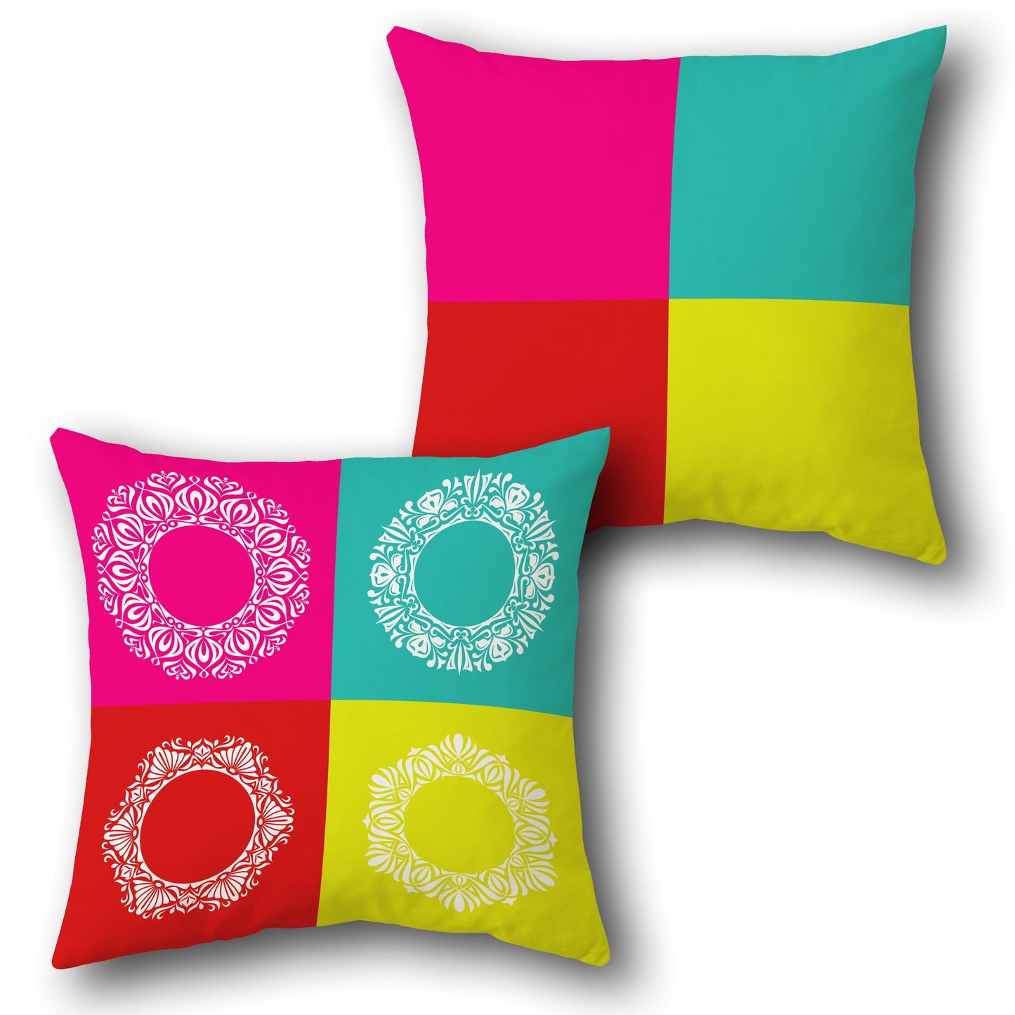Color Block Mandala - Multicolor Design Cushion Single (Front & Back)