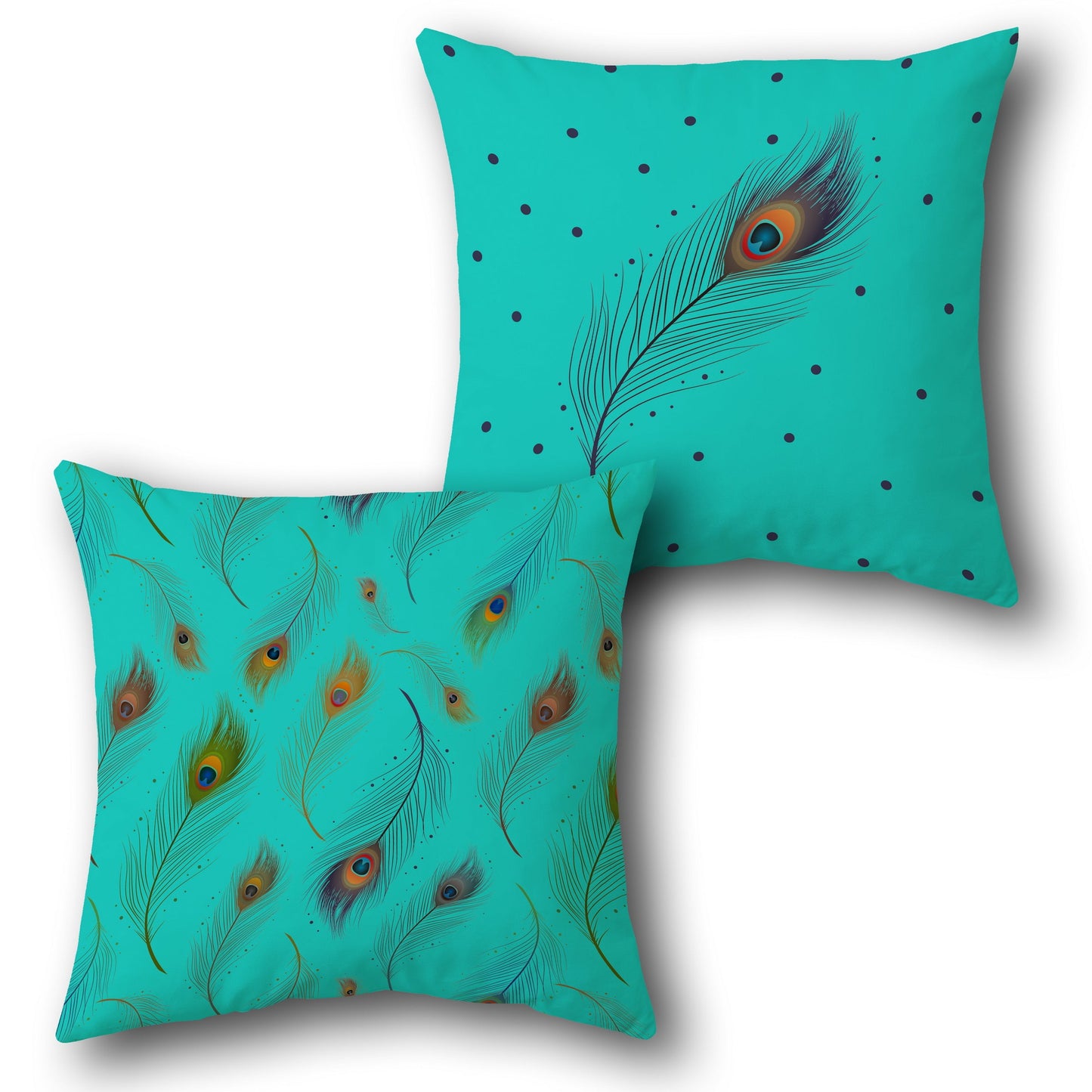 Peacock Feather Throw - Teal and Multicolor Design Cushion Single (Front & Back)