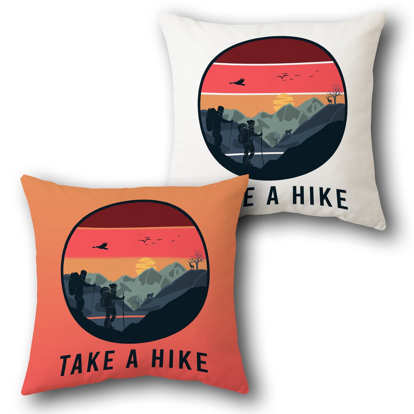 Adventure Trail - Orange & White Design Cushion Single (Front & Back)