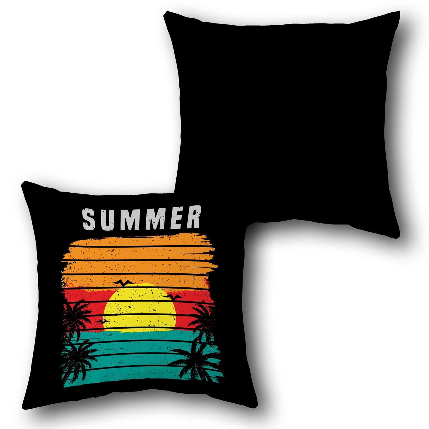 Summer Sun Tropical Throw - Black with Orange, Yellow, and Teal Accents Design Cushion Single (Front & Back)