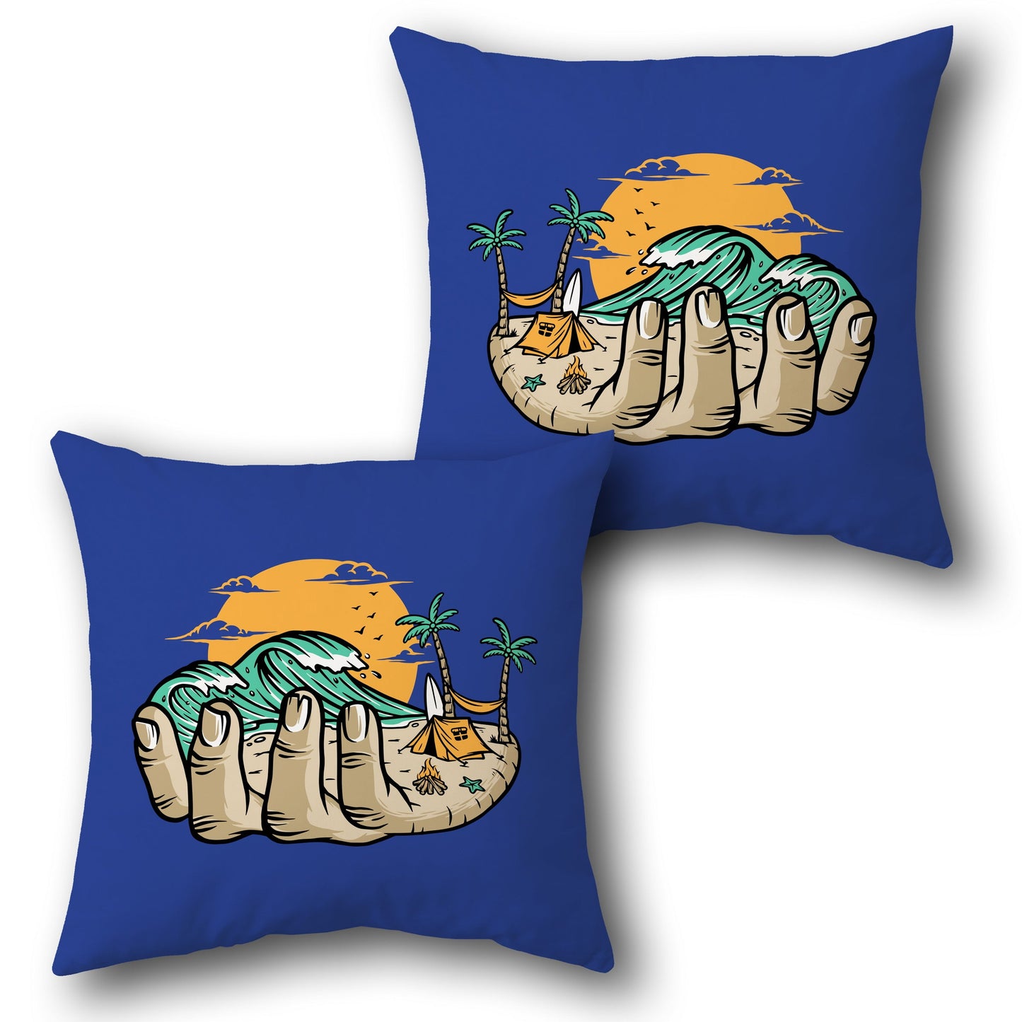 Beach Escape Blue Throw Design Cushion Single (Front & Back)